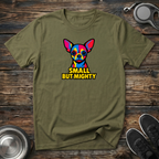 Small But Mighty Funny Chihuahua T-Shirt – Bold Pop Art Chihuahua Graphic Tee for Small Dog Lovers & Chi Moms