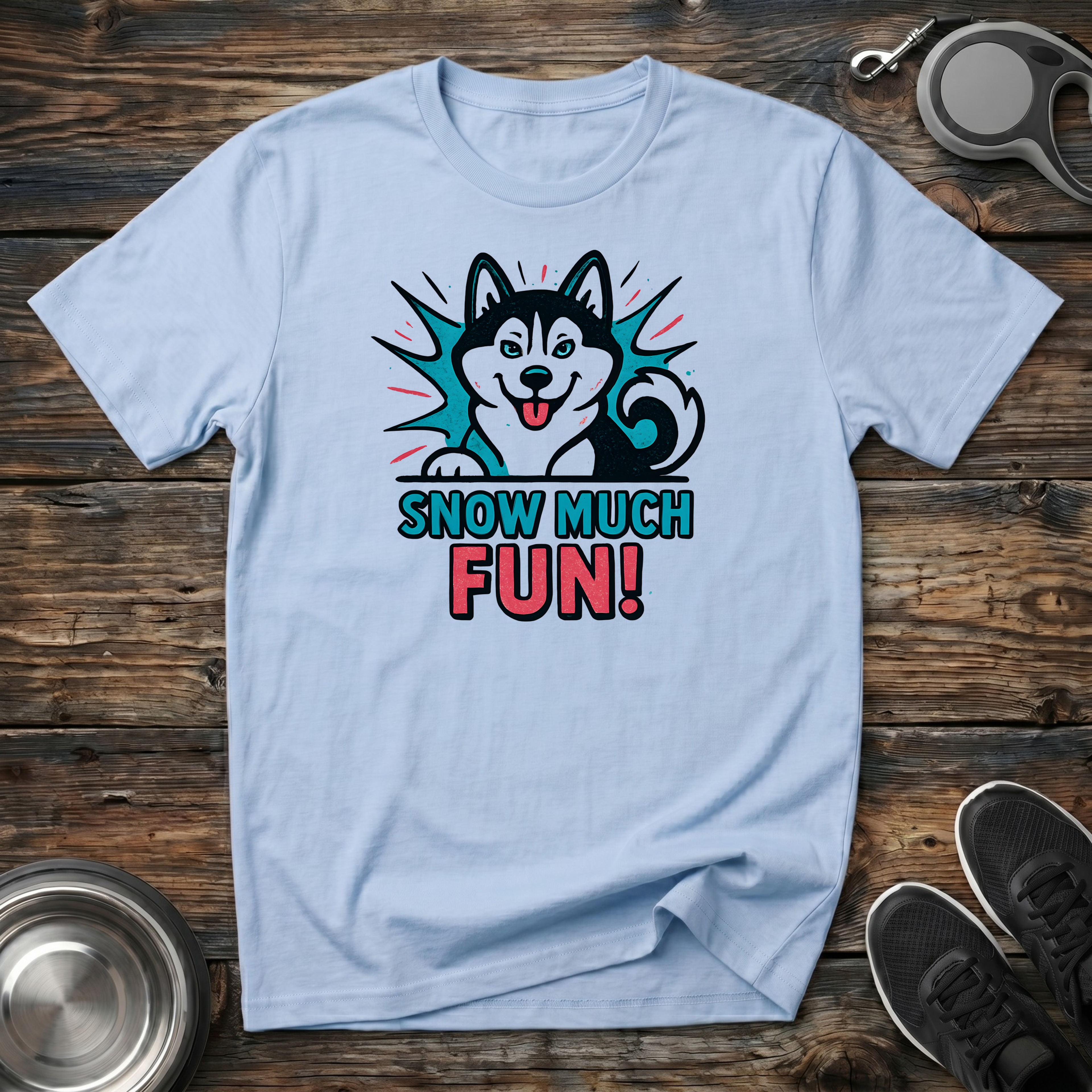 Snow Much Fun Funny Husky T-Shirt – Bold Comic Style Siberian Husky Graphic Tee for Husky Lovers & Winter Dog Moms