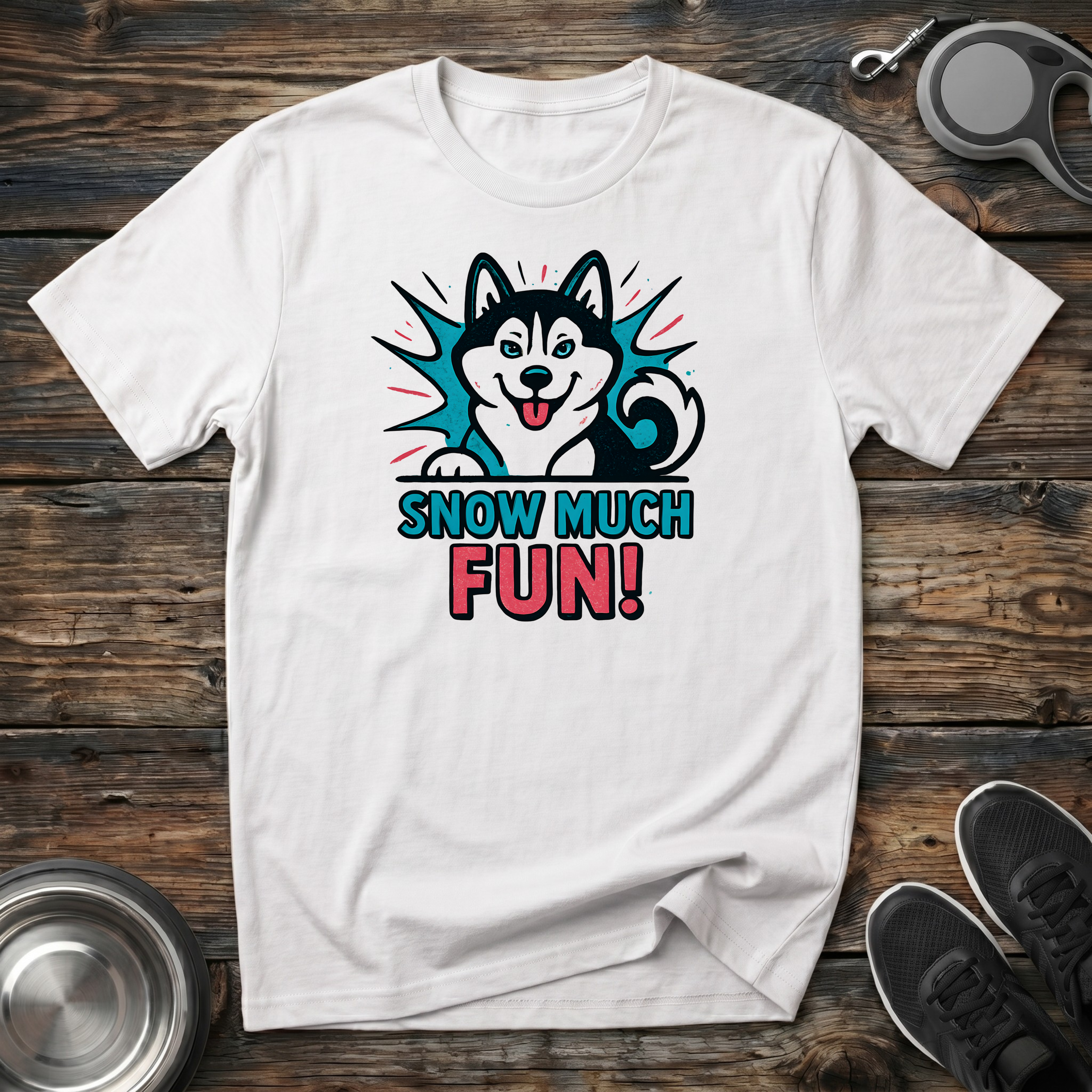 Snow Much Fun Funny Husky T-Shirt – Bold Comic Style Siberian Husky Graphic Tee for Husky Lovers & Winter Dog Moms