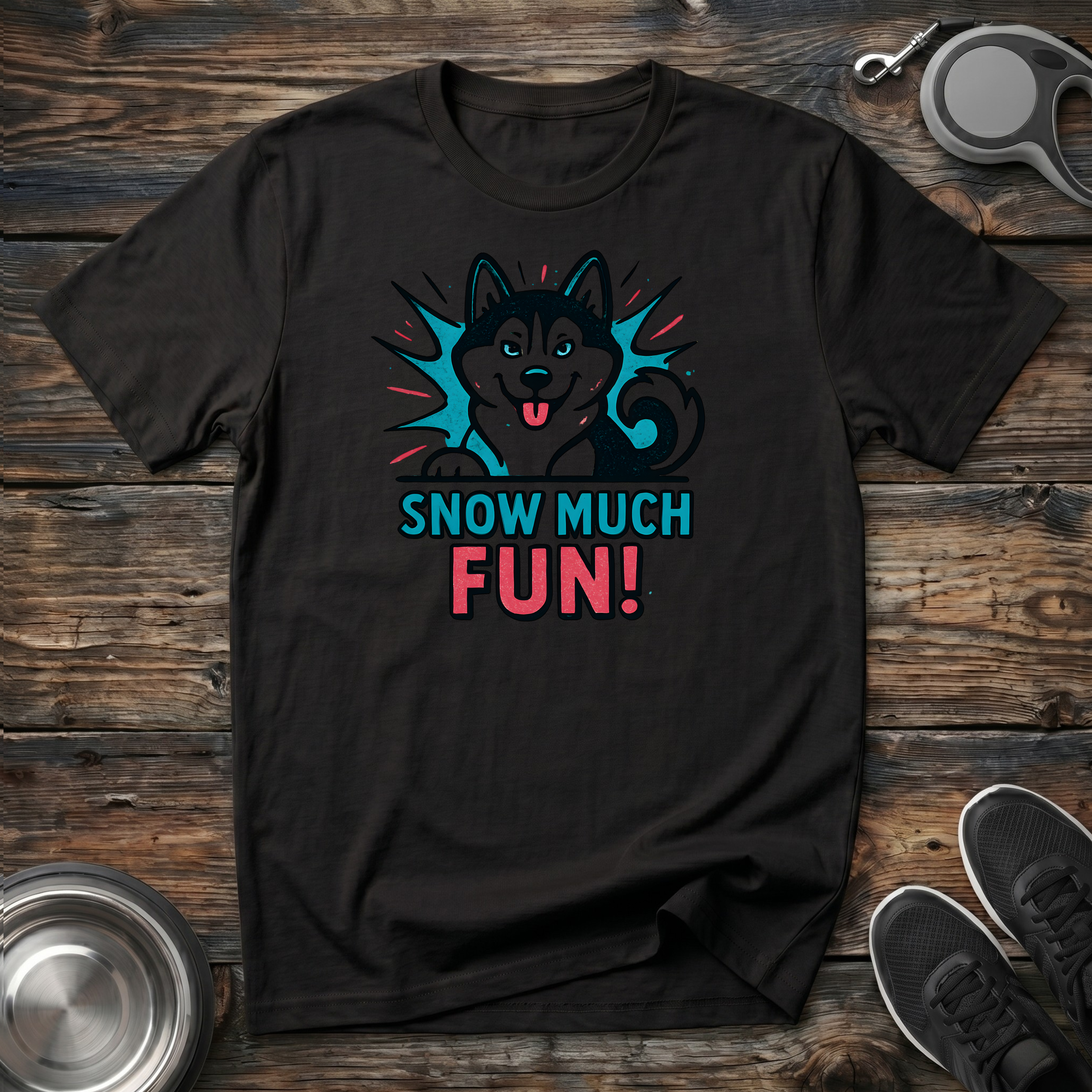 Snow Much Fun Funny Husky T-Shirt – Bold Comic Style Siberian Husky Graphic Tee for Husky Lovers & Winter Dog Moms