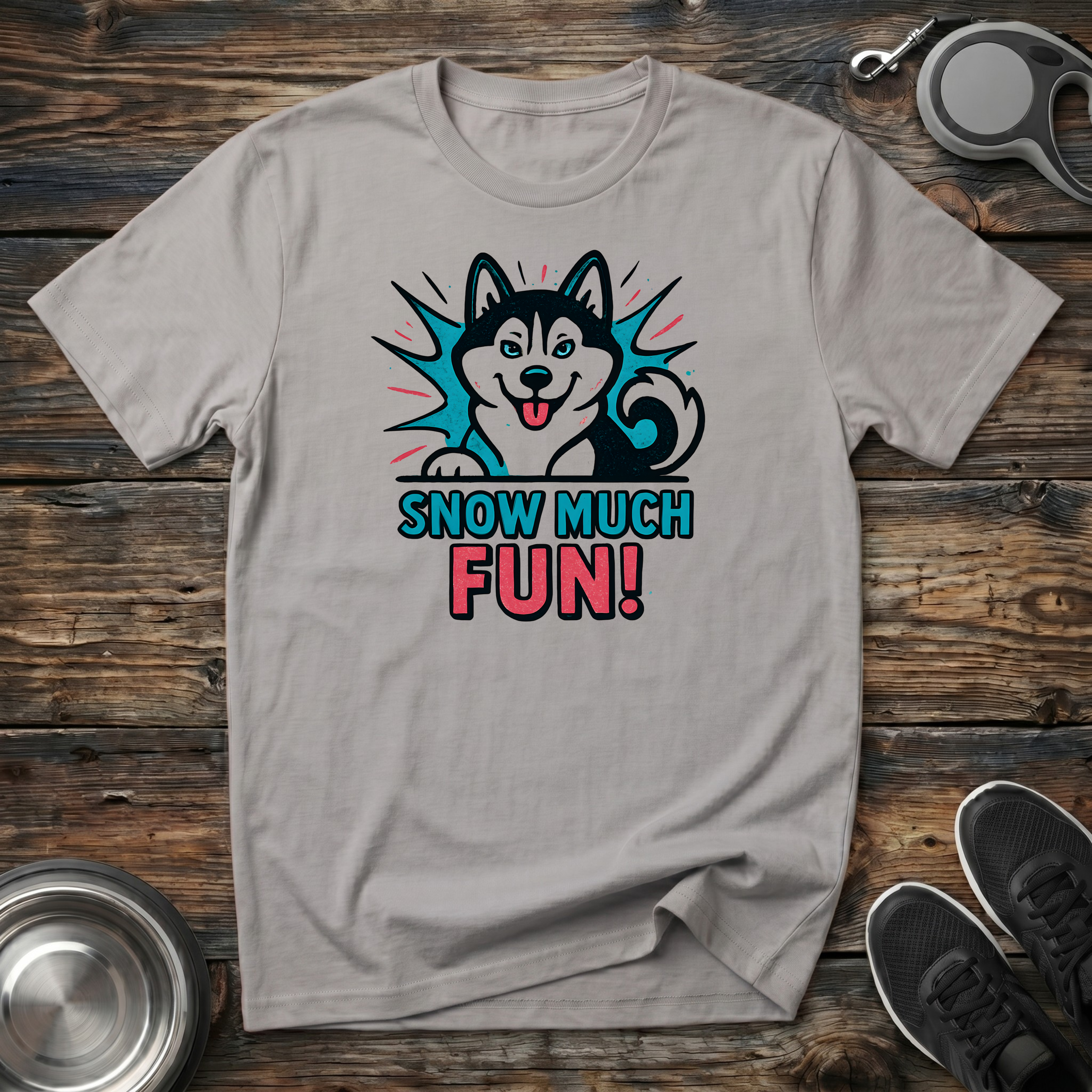 Snow Much Fun Funny Husky T-Shirt – Bold Comic Style Siberian Husky Graphic Tee for Husky Lovers & Winter Dog Moms
