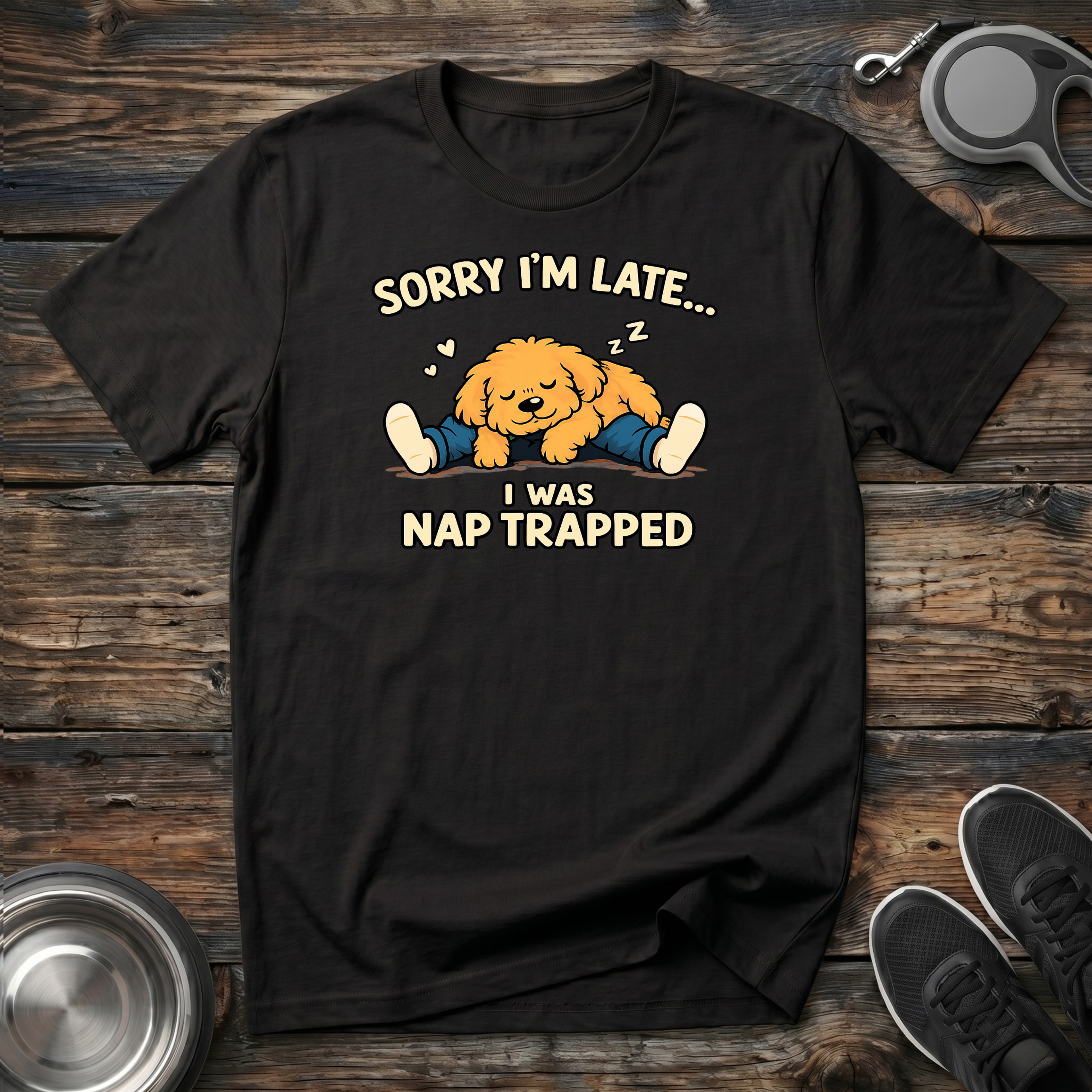 Sorry I'm Late I Was Nap Trapped T-Shirt | Funny Doodle Dog Lover Tee | Dog Mom Gift