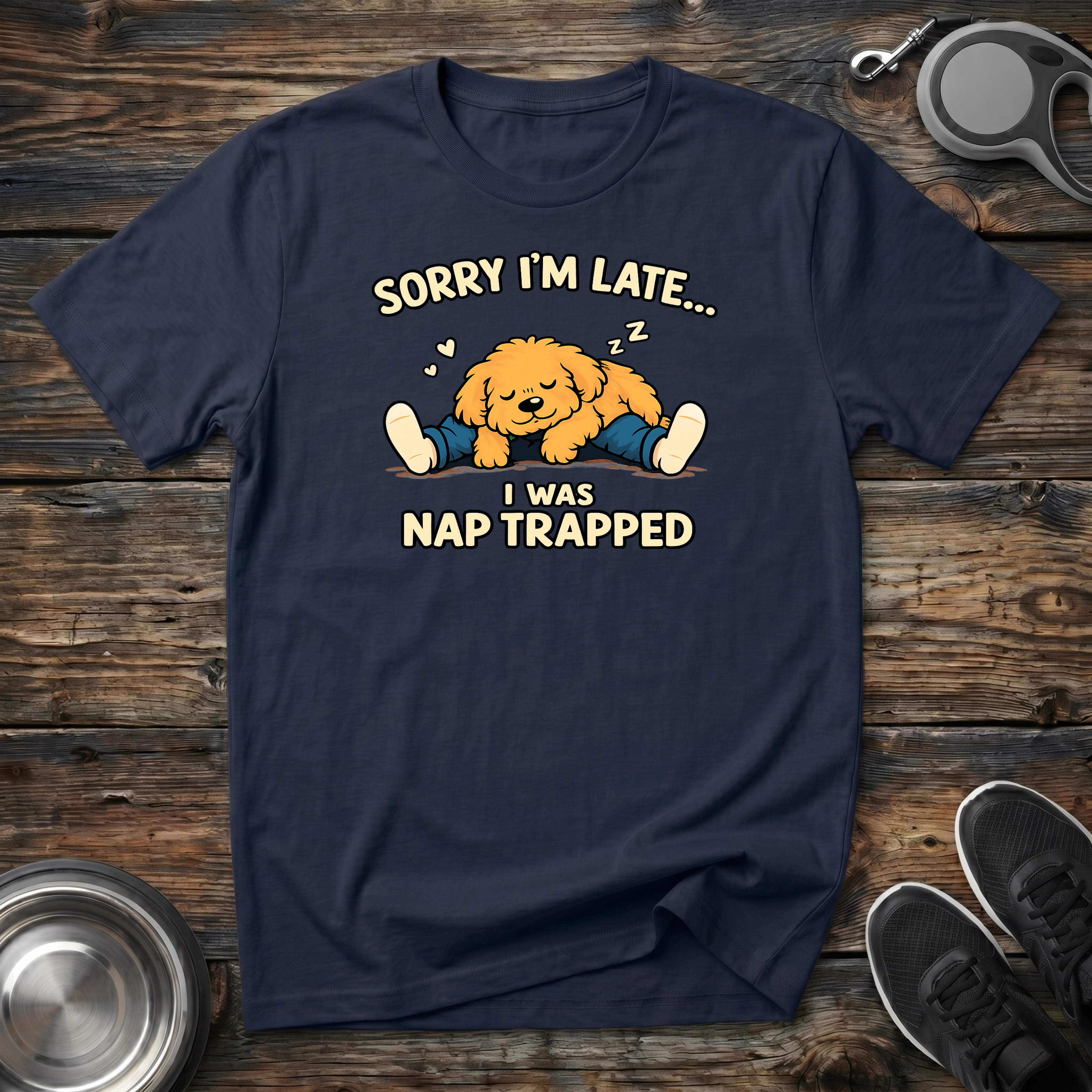 Sorry I'm Late I Was Nap Trapped T-Shirt | Funny Doodle Dog Lover Tee | Dog Mom Gift