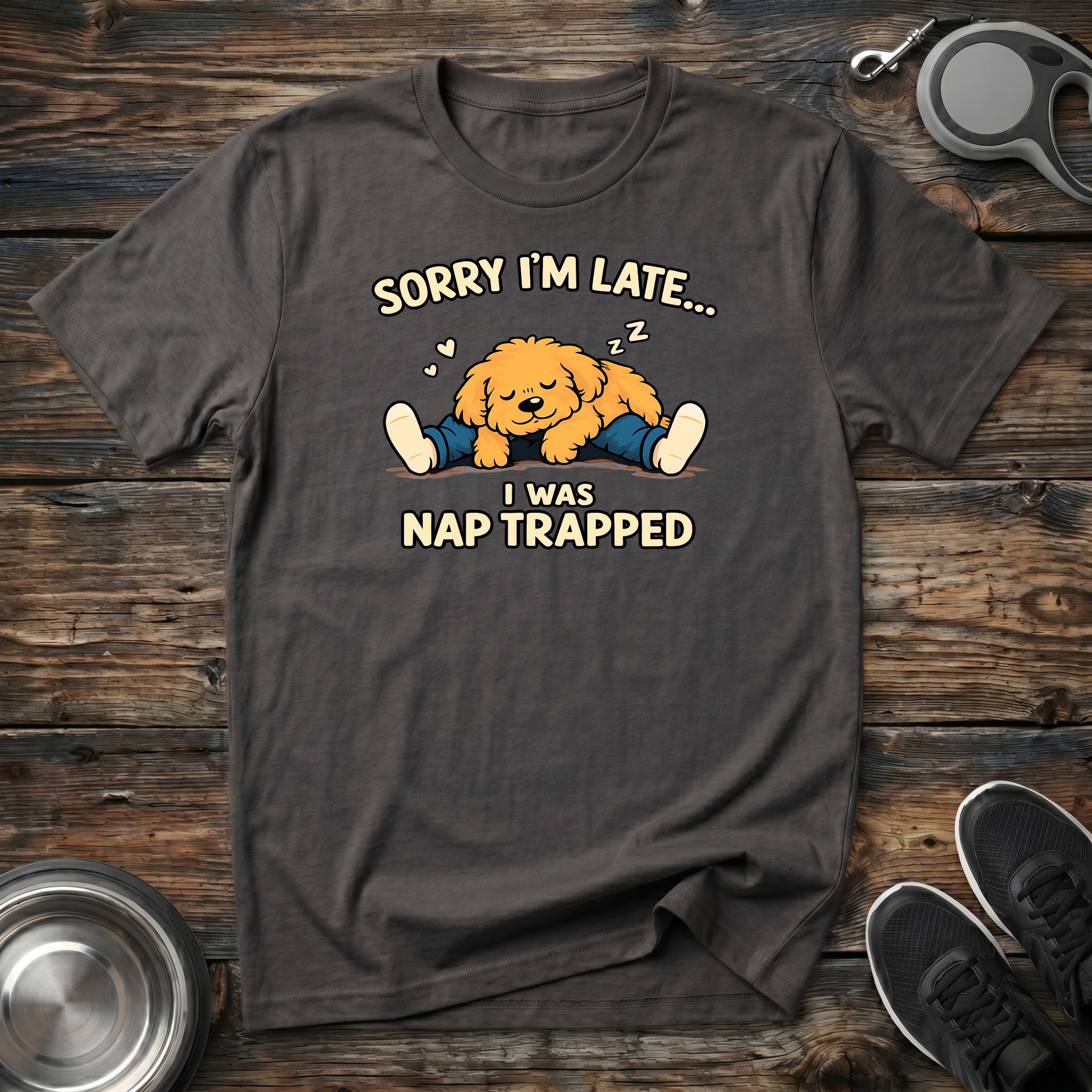 Sorry I'm Late I Was Nap Trapped T-Shirt | Funny Doodle Dog Lover Tee | Dog Mom Gift