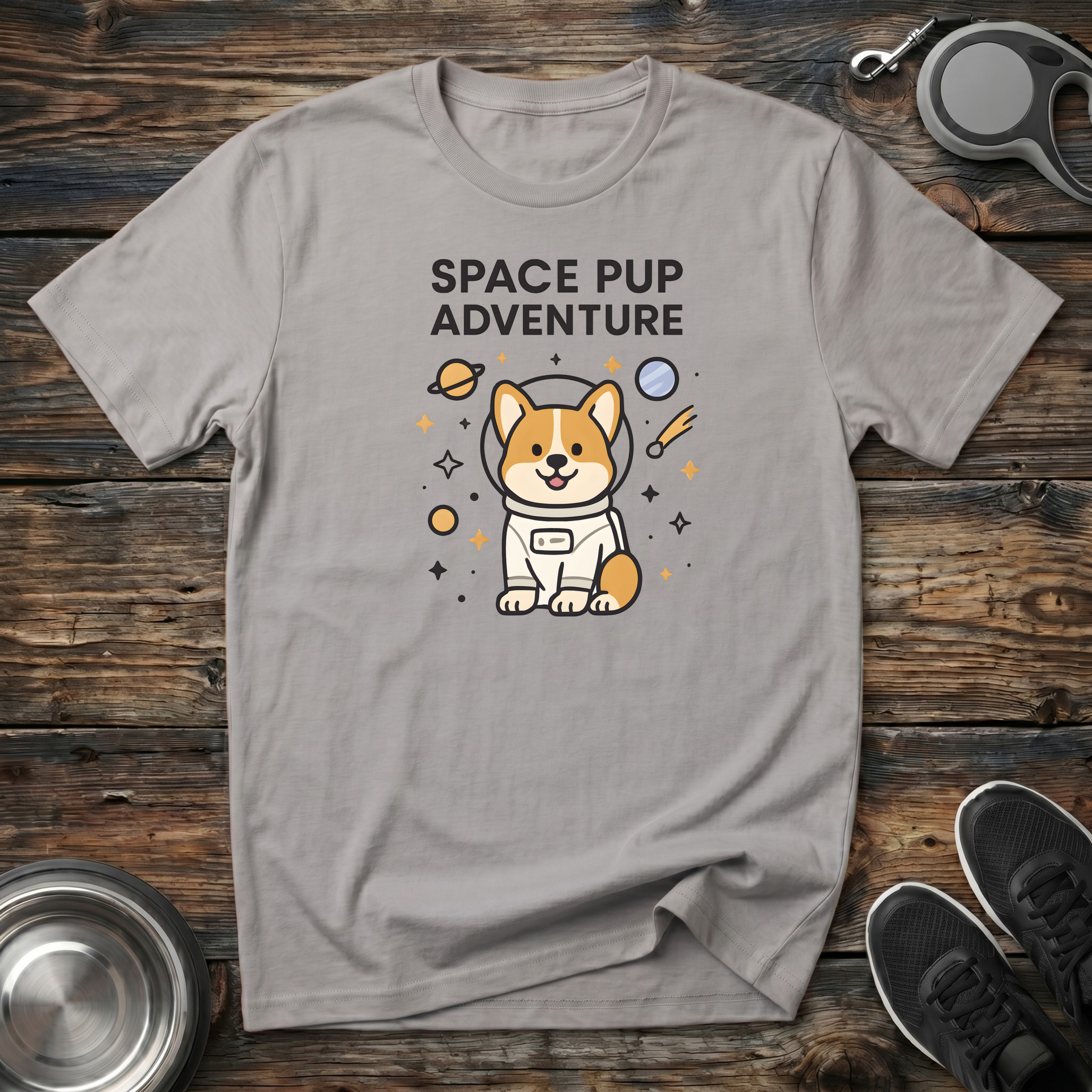 Space Pup Adventure Funny Corgi Astronaut T-Shirt – Cute Dog Graphic Tee for Dog Lovers & Kids at Heart