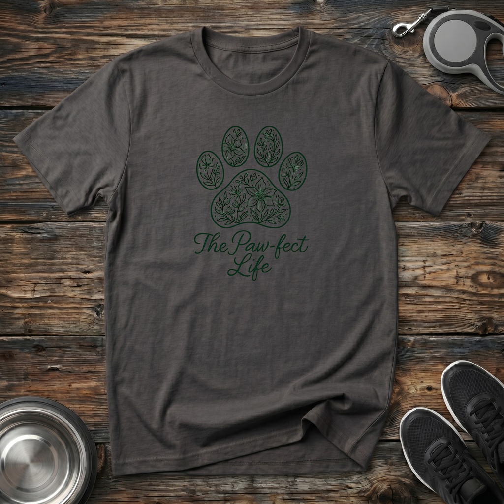 The Paw-fect Life Floral Paw Print T-Shirt – Elegant Dog Lover Graphic Tee for Pet Parents