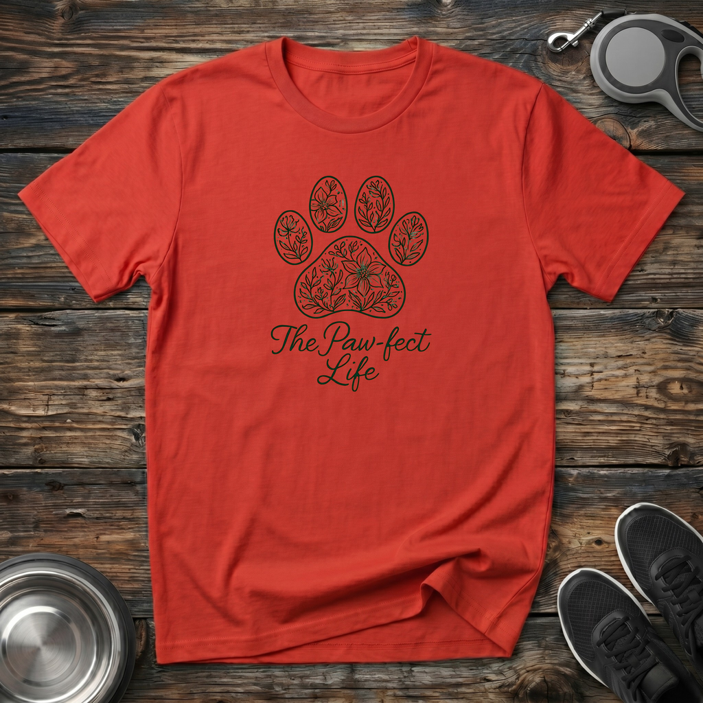 The Paw-fect Life Floral Paw Print T-Shirt – Elegant Dog Lover Graphic Tee for Pet Parents