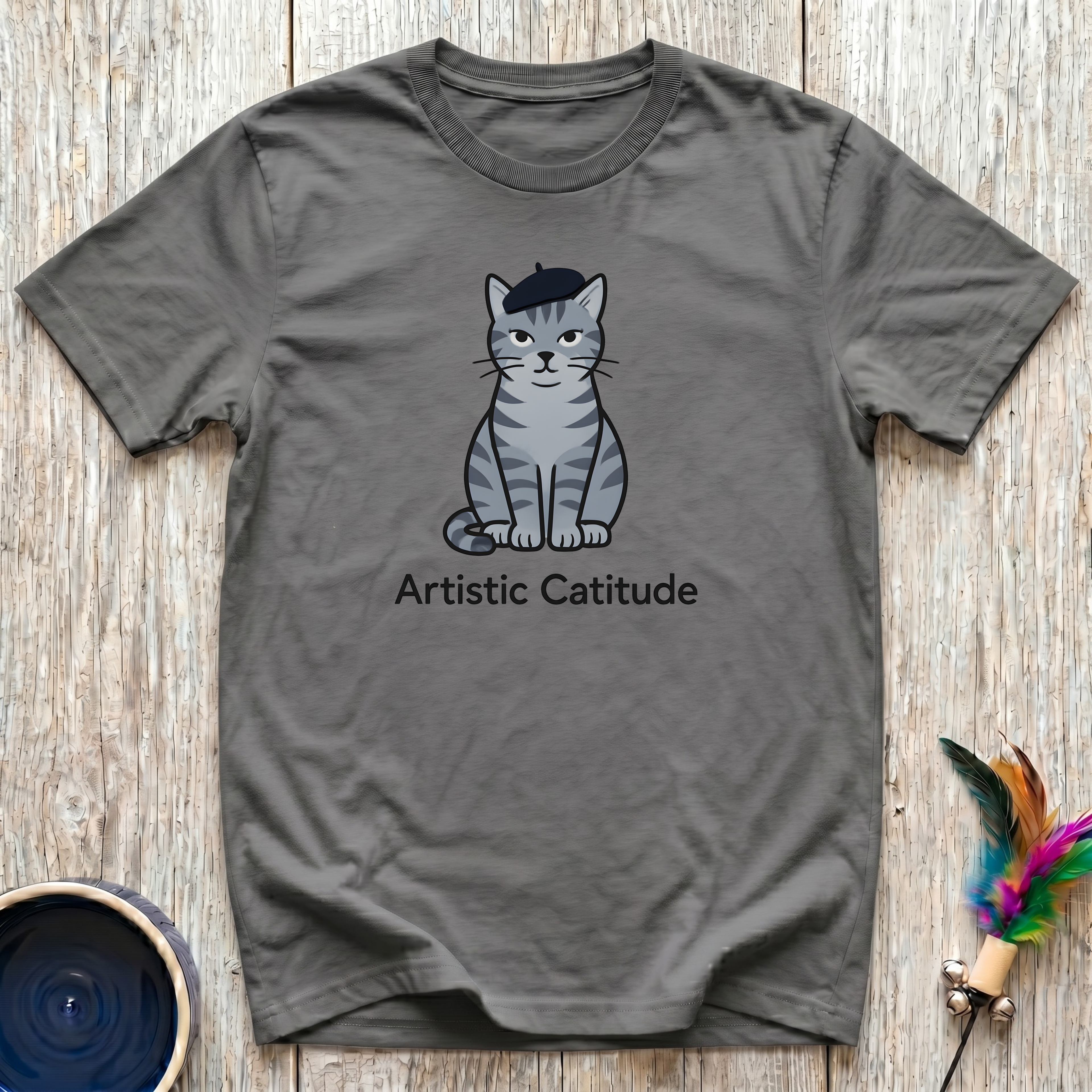 Artistic Catitude T-Shirt | Funny French Cat Lover Tee | Cat Mom Art Lover Gift