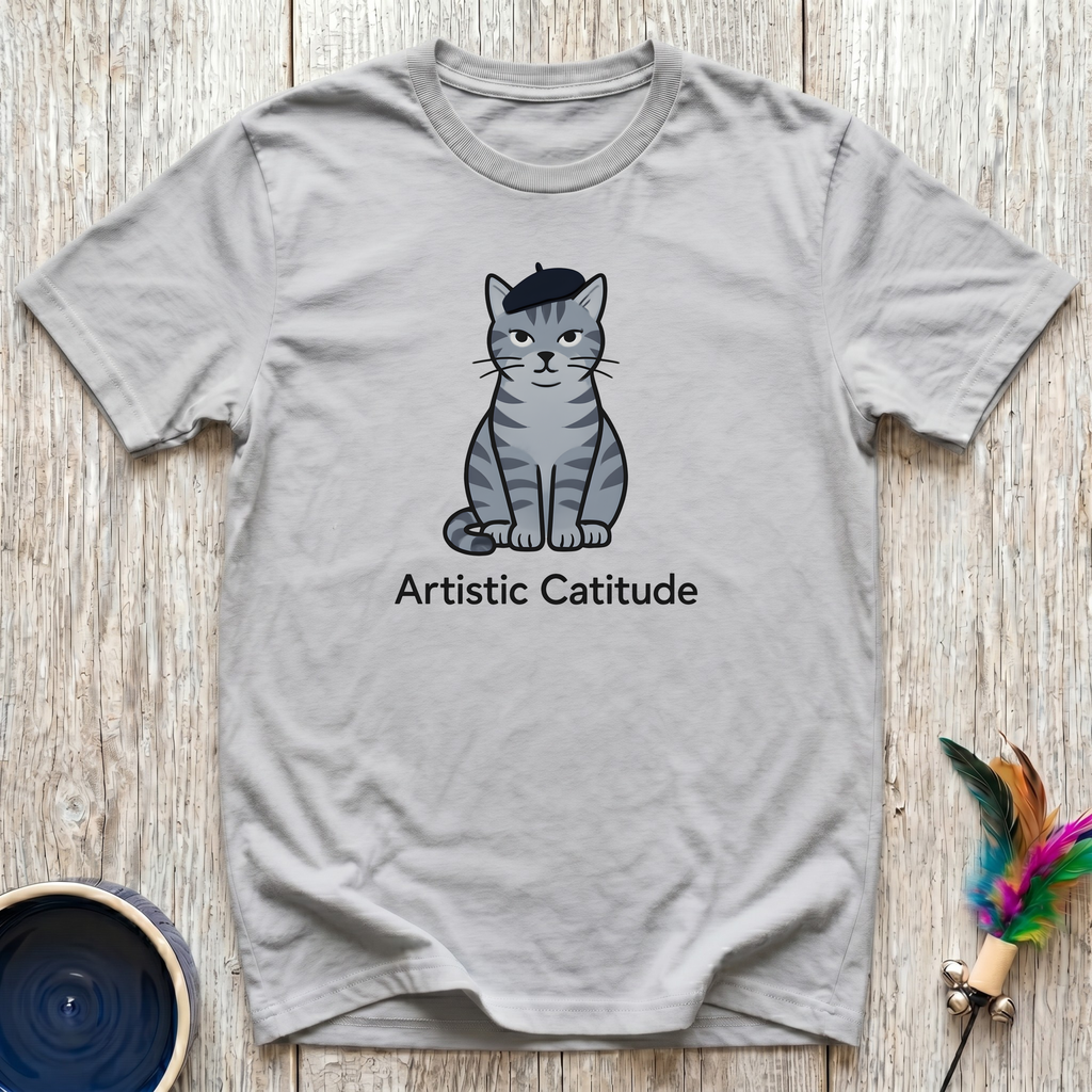 Artistic Catitude T-Shirt | Funny French Cat Lover Tee | Cat Mom Art Lover Gift