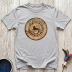 Caffeine & Cats T-Shirt | Vintage Wood Burn Coffee Cat Tee | Cat Mom Coffee Gift