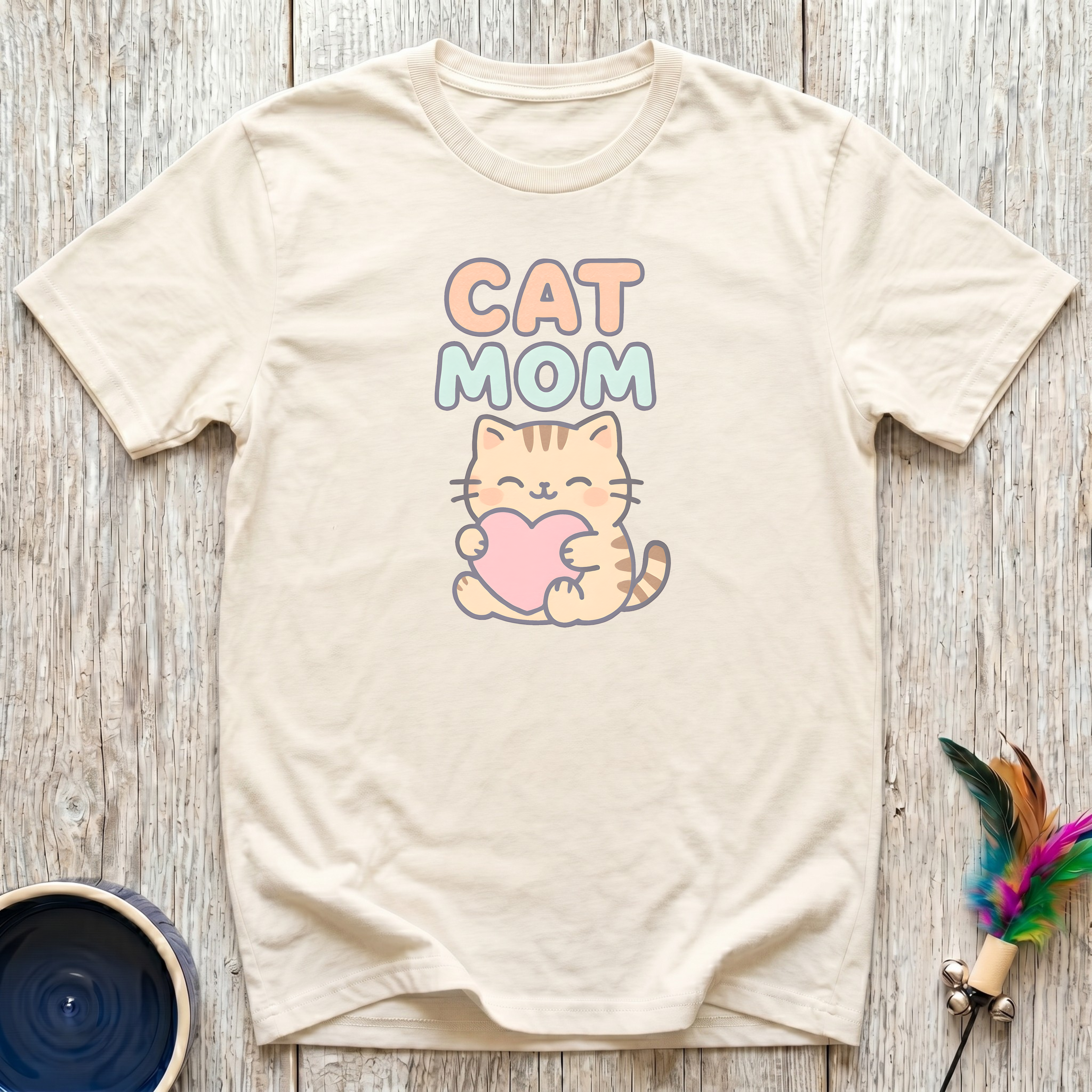 Cat Mom Kawaii Heart Kitty T-Shirt – Cute Cat Mom Graphic Tee for Cat Lovers, Cat Mamas & Feline Obsessed Women