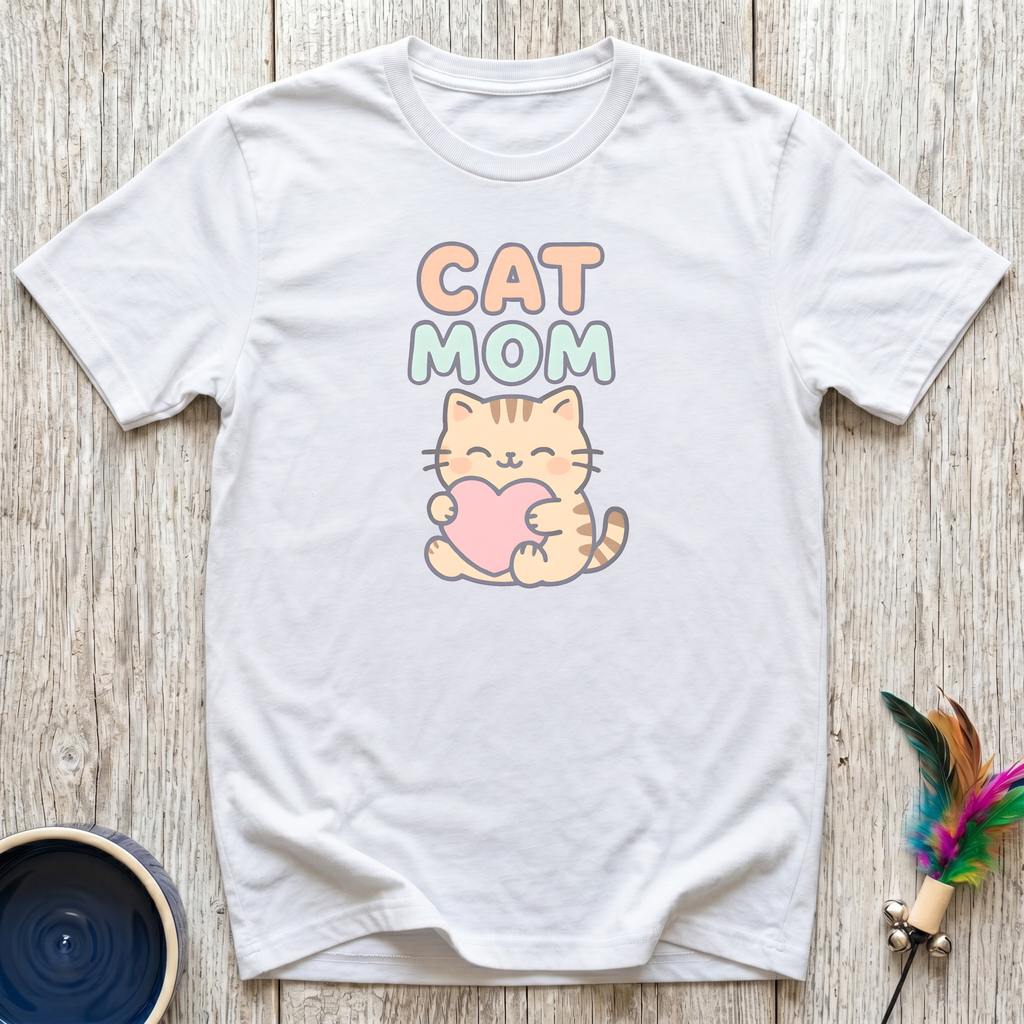 Cat Mom Kawaii Heart Kitty T-Shirt – Cute Cat Mom Graphic Tee for Cat Lovers, Cat Mamas & Feline Obsessed Women