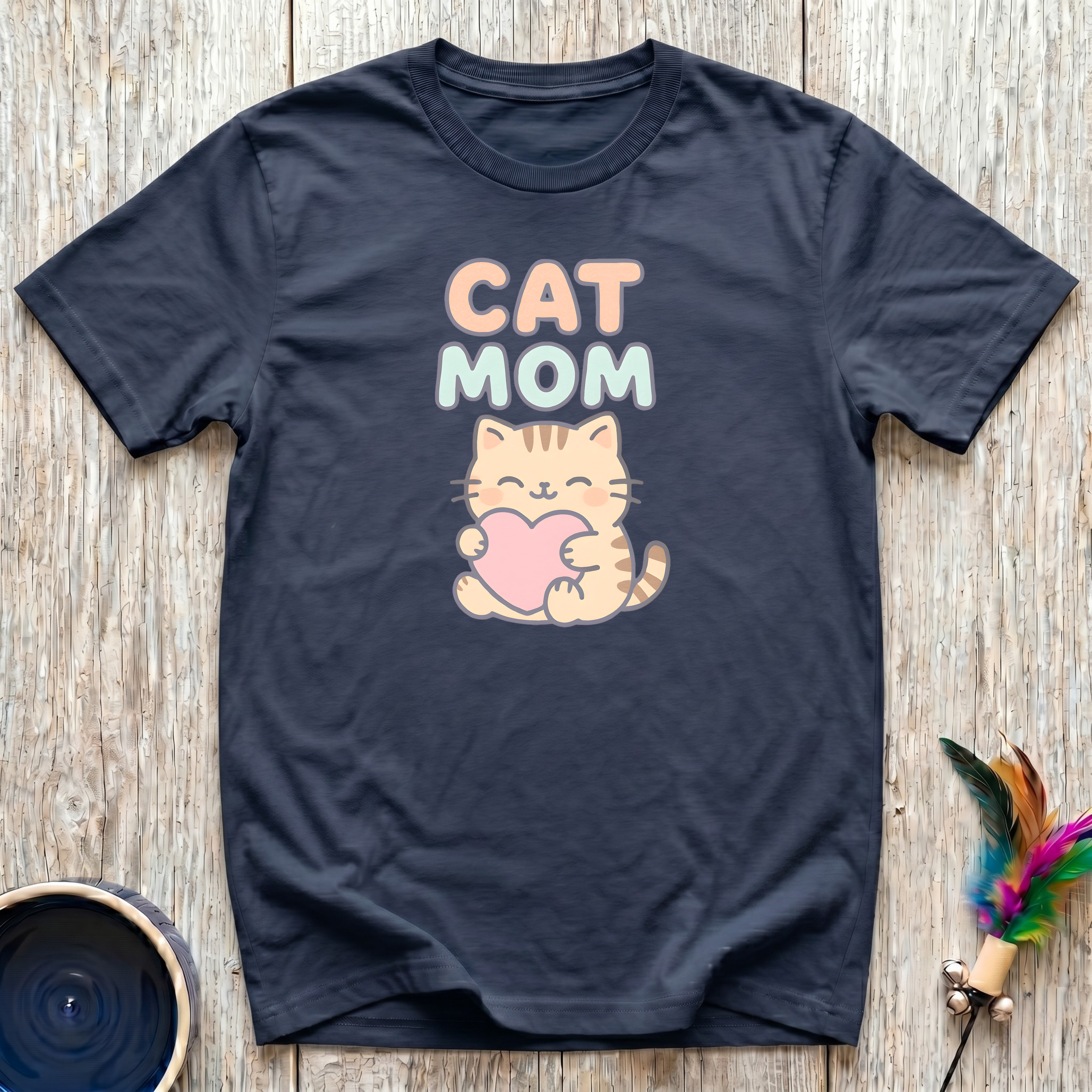 Cat Mom Kawaii Heart Kitty T-Shirt – Cute Cat Mom Graphic Tee for Cat Lovers, Cat Mamas & Feline Obsessed Women