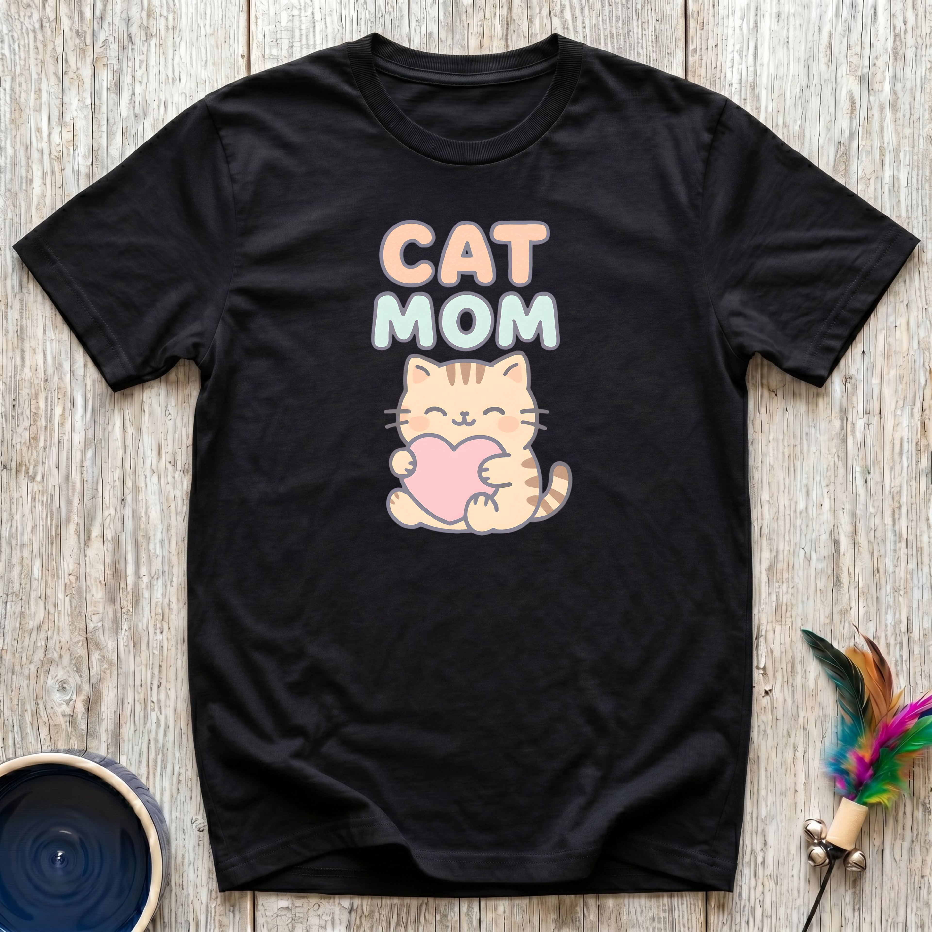 Cat Mom Kawaii Heart Kitty T-Shirt – Cute Cat Mom Graphic Tee for Cat Lovers, Cat Mamas & Feline Obsessed Women