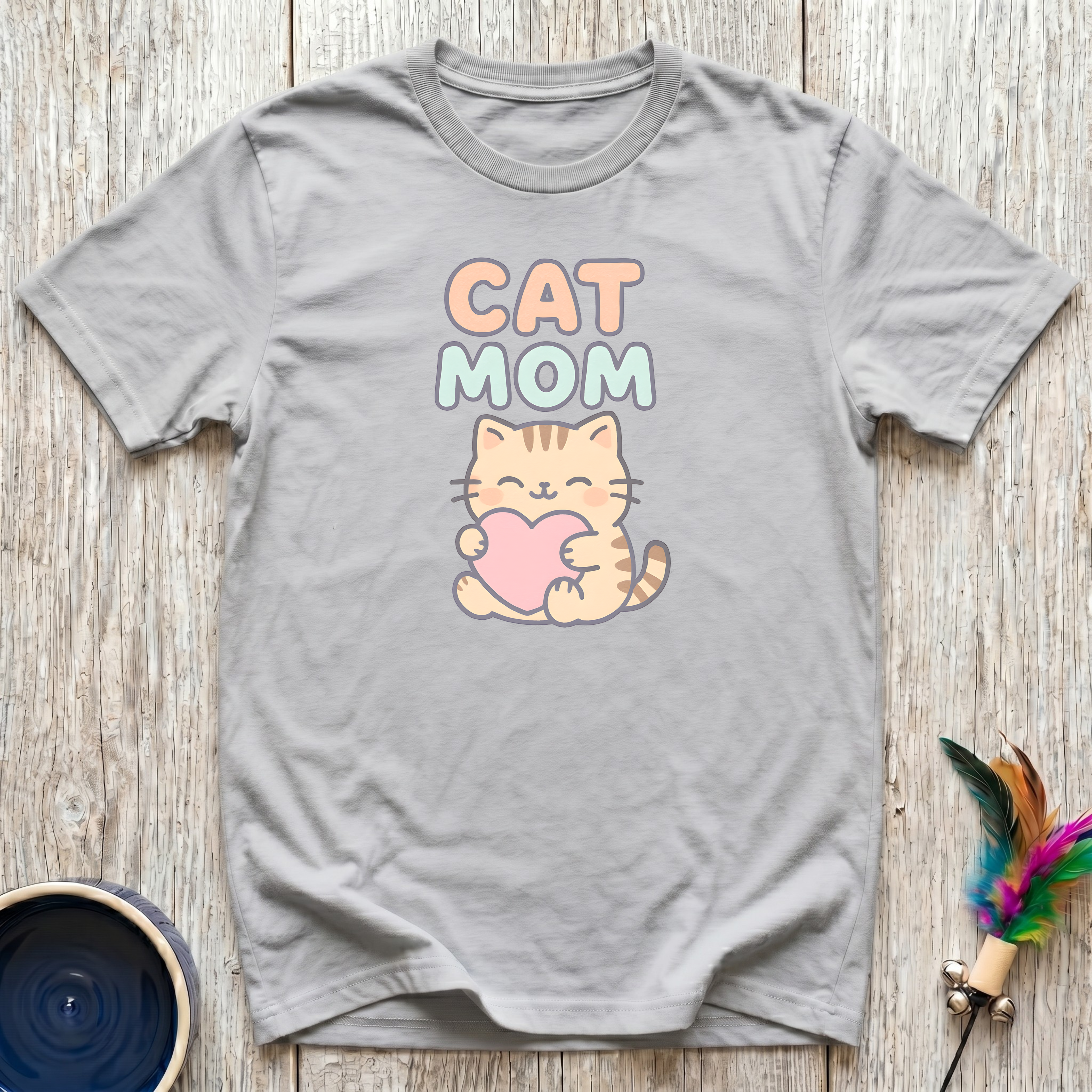 Cat Mom Kawaii Heart Kitty T-Shirt – Cute Cat Mom Graphic Tee for Cat Lovers, Cat Mamas & Feline Obsessed Women