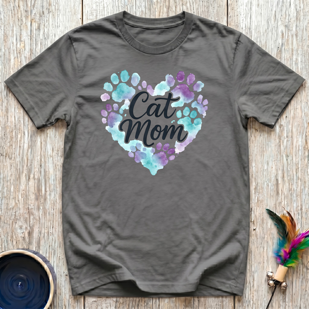 Cat Mom T-Shirt | Watercolor Paw Print Heart Tee | Cat Mom Mother's Day Gift