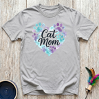 Cat Mom T-Shirt | Watercolor Paw Print Heart Tee | Cat Mom Mother's Day Gift