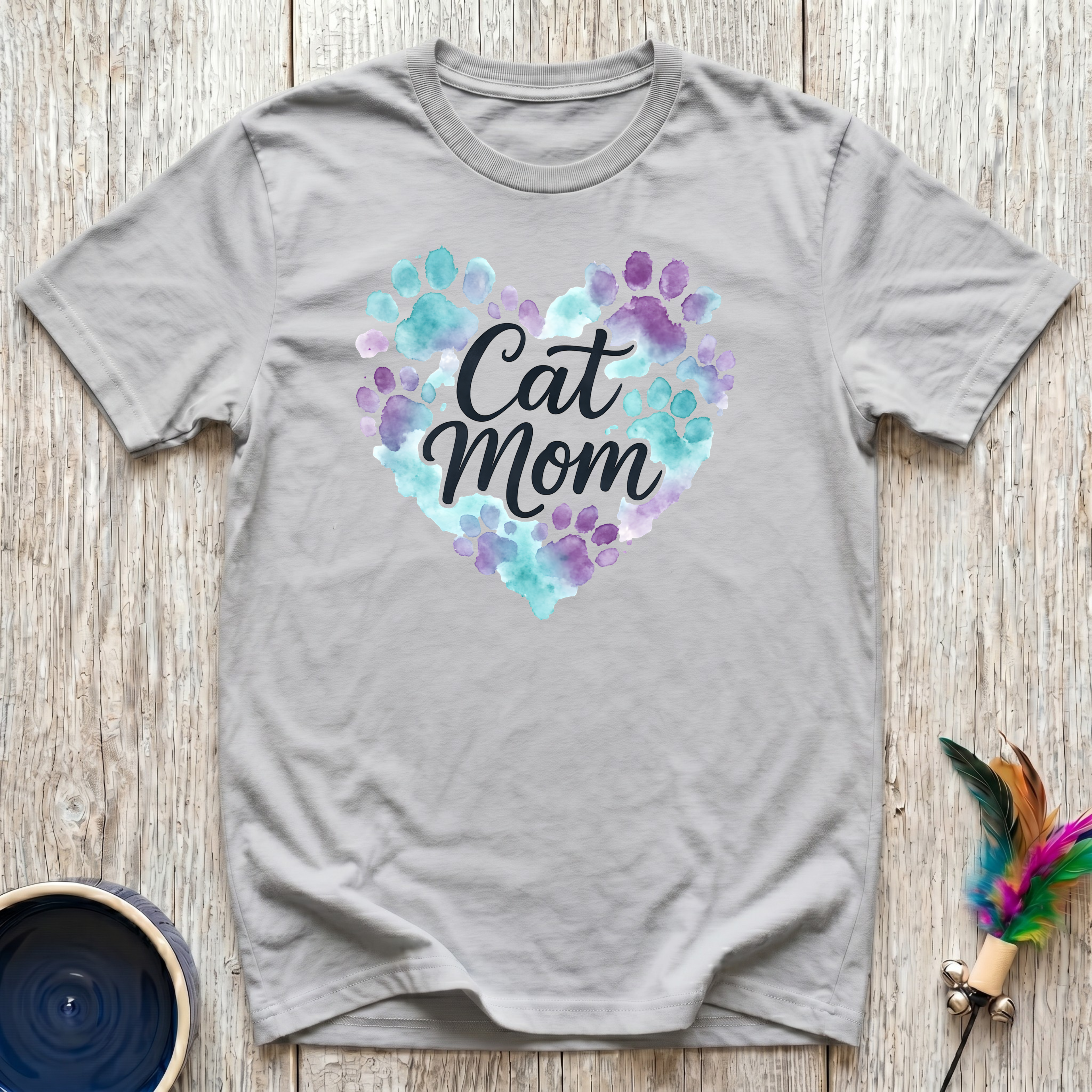 Cat Mom T-Shirt | Watercolor Paw Print Heart Tee | Cat Mom Mother's Day Gift