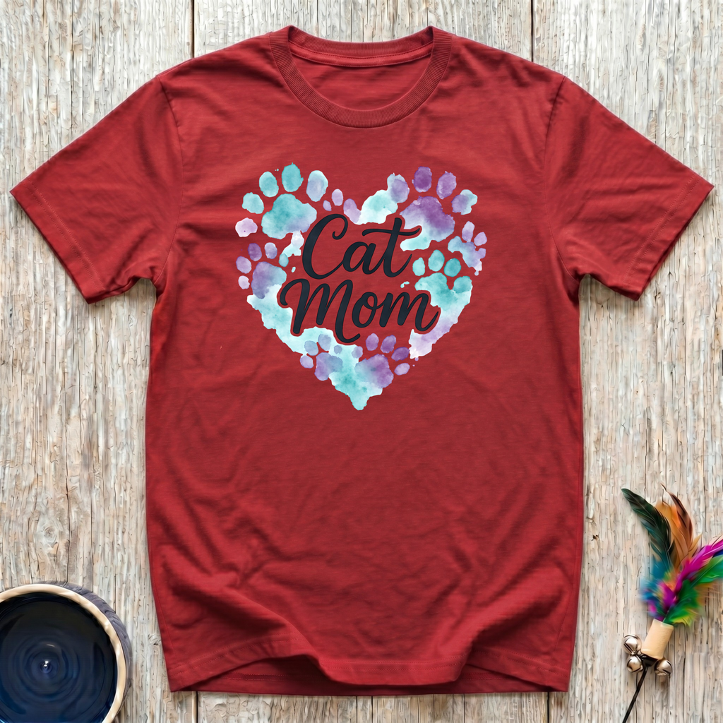Cat Mom T-Shirt | Watercolor Paw Print Heart Tee | Cat Mom Mother's Day Gift
