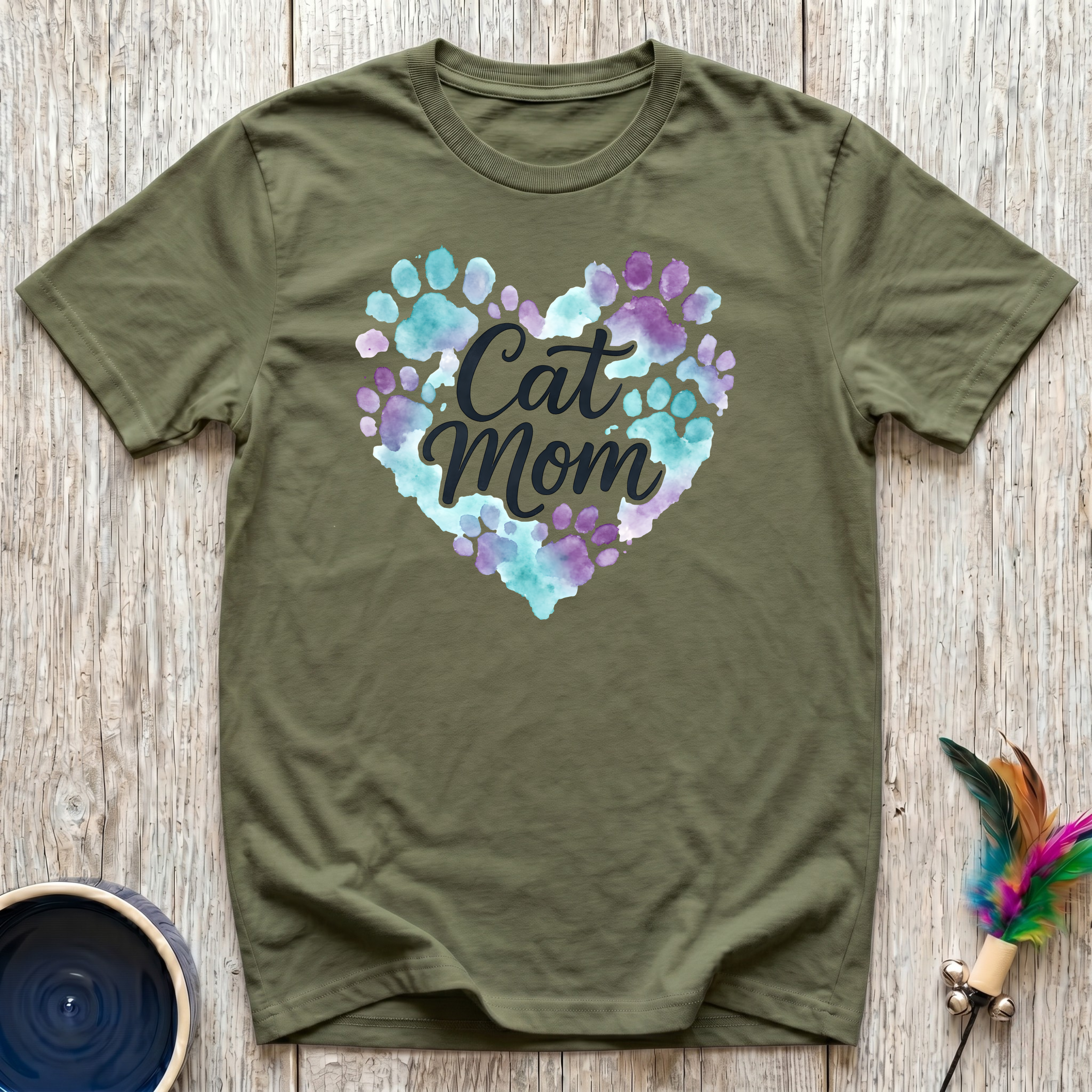 Cat Mom T-Shirt | Watercolor Paw Print Heart Tee | Cat Mom Mother's Day Gift