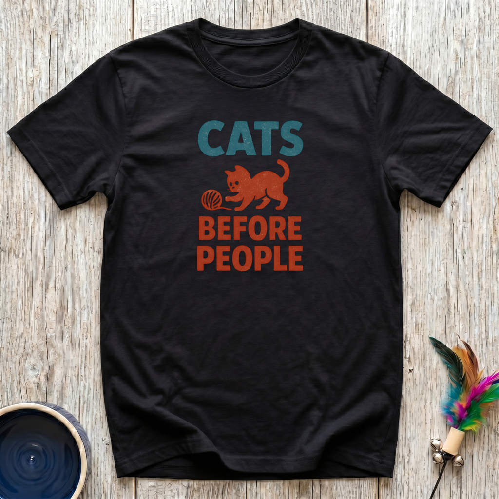 Cats Before People Funny Cat Lover T-Shirt – Bold Retro Cat Graphic Tee for Cat Moms & Introverts Who Love Cats