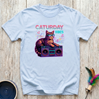 Caturday Vibes Funny Cat Graphic T-Shirt – Retro Boombox Cat Tee for Cat Lovers & Cat Moms