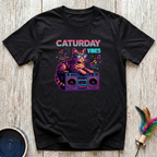 Caturday Vibes Funny Cat Graphic T-Shirt – Retro Boombox Cat Tee for Cat Lovers & Cat Moms