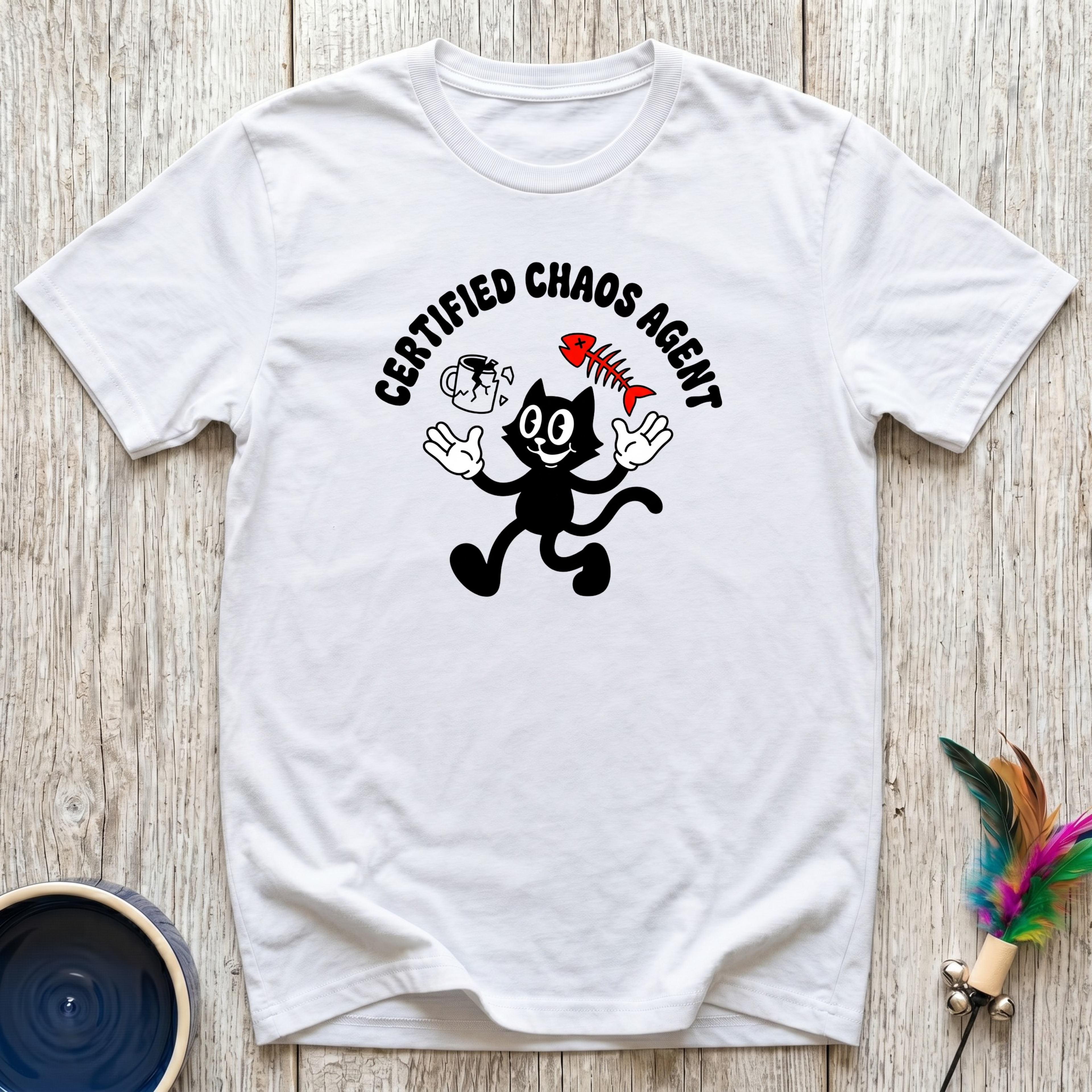 Certified Chaos Agent T-Shirt | Funny Cat Lover Retro Tee | Cat Mom Dad Gift