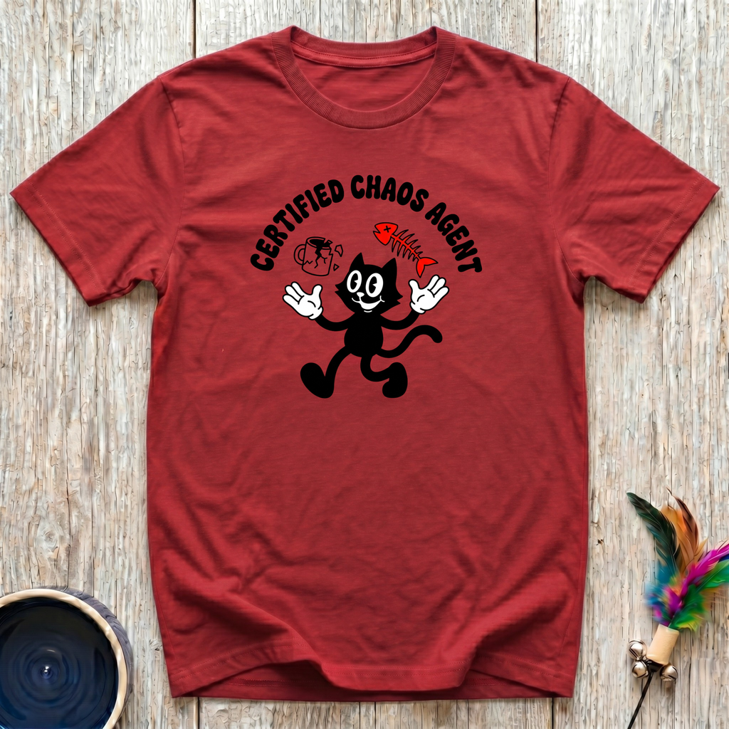 Certified Chaos Agent T-Shirt | Funny Cat Lover Retro Tee | Cat Mom Dad Gift