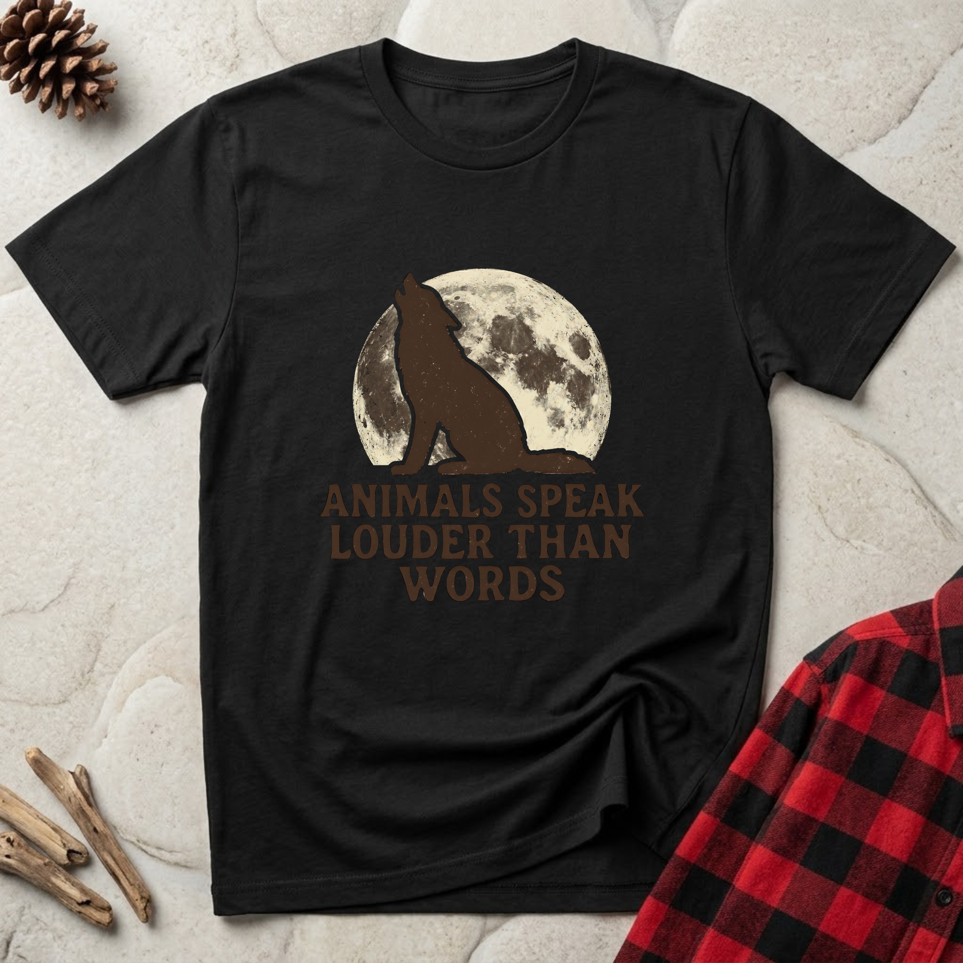 Animals Speak Louder Than Words T-Shirt | Wolf Moon Nature Tee | Wildlife Animal Lover Gift