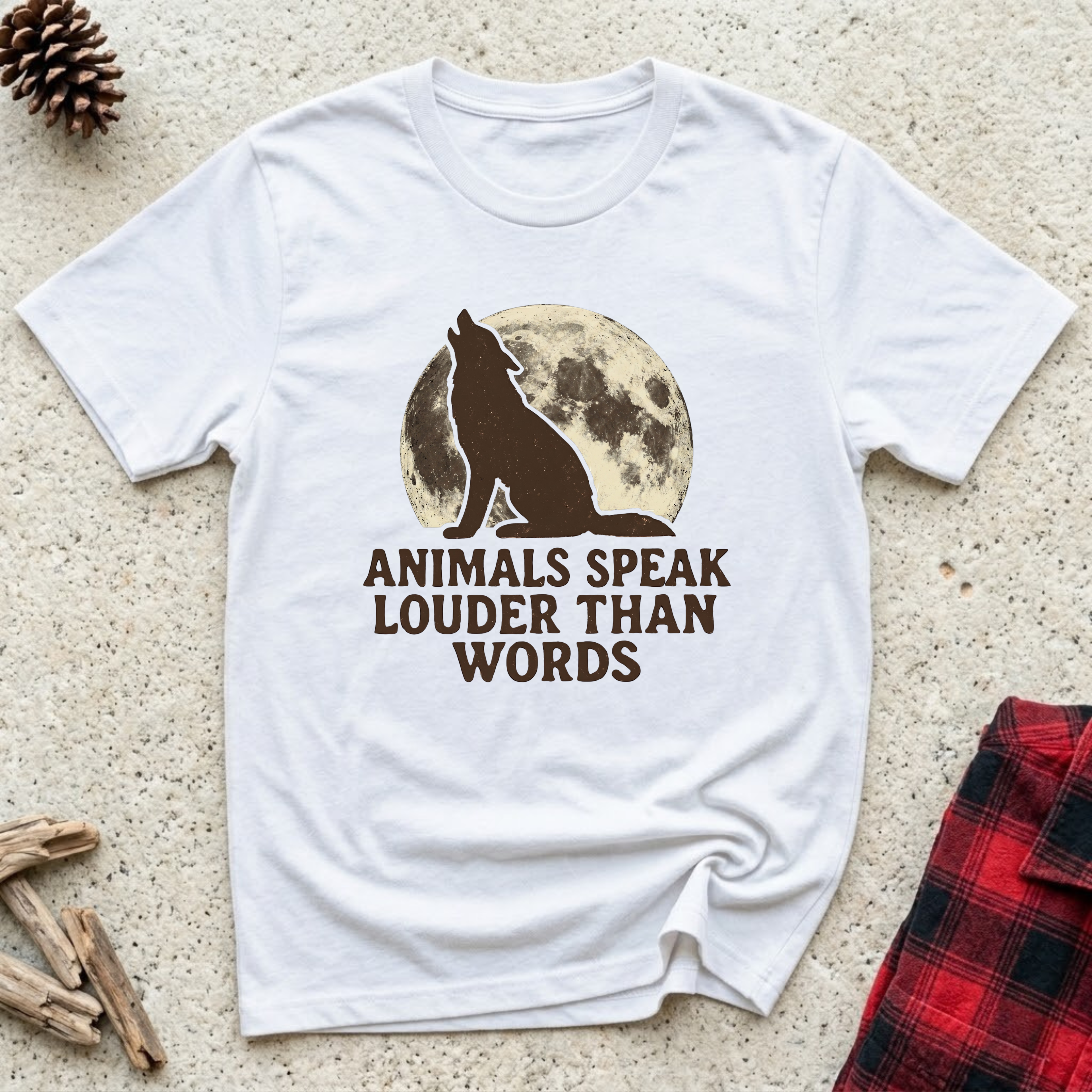 Animals Speak Louder Than Words T-Shirt | Wolf Moon Nature Tee | Wildlife Animal Lover Gift