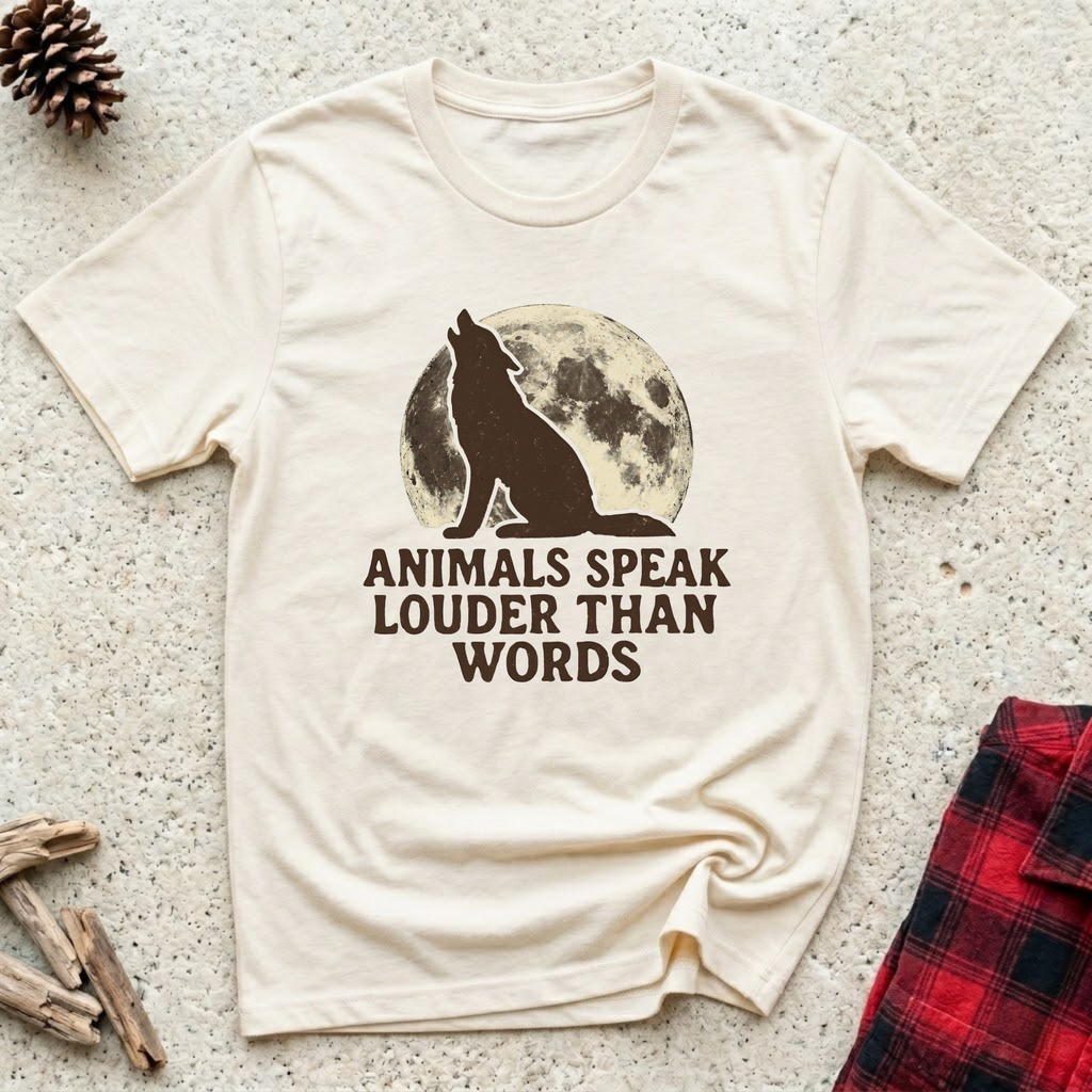 Animals Speak Louder Than Words T-Shirt | Wolf Moon Nature Tee | Wildlife Animal Lover Gift