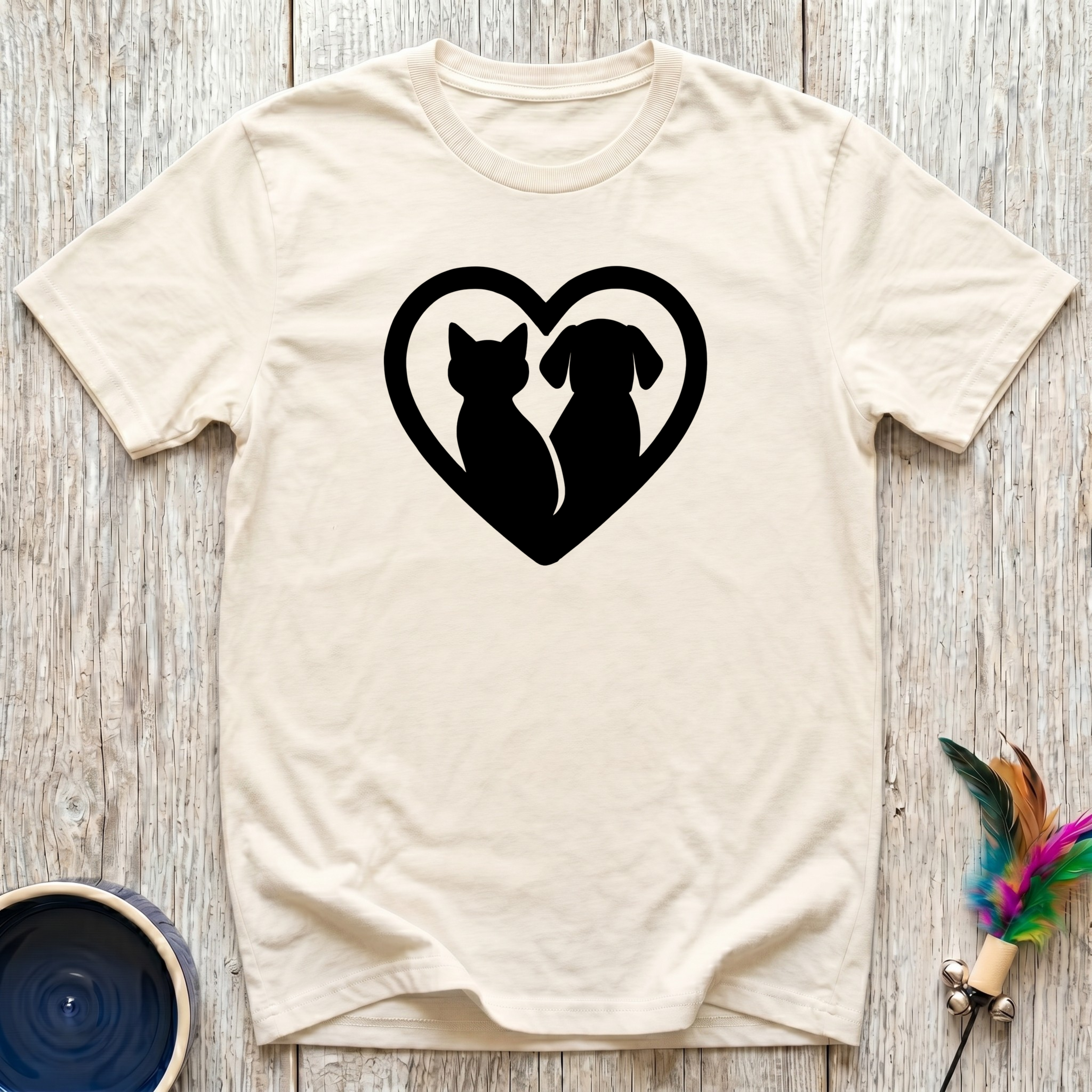 Cat & Dog Heart T-Shirt | Cute Pet Lover Tee | Dog Mom Cat Mom Best Friend Gift