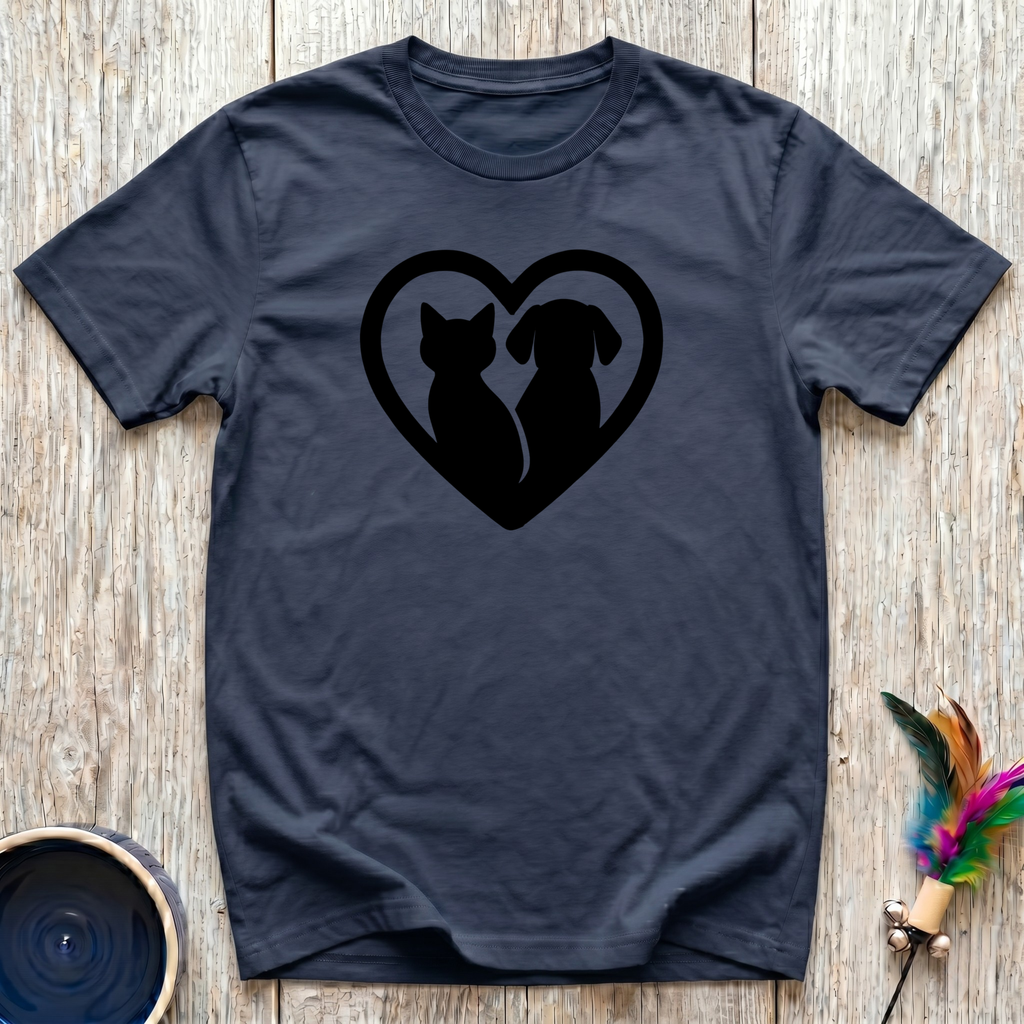Cat & Dog Heart T-Shirt | Cute Pet Lover Tee | Dog Mom Cat Mom Best Friend Gift