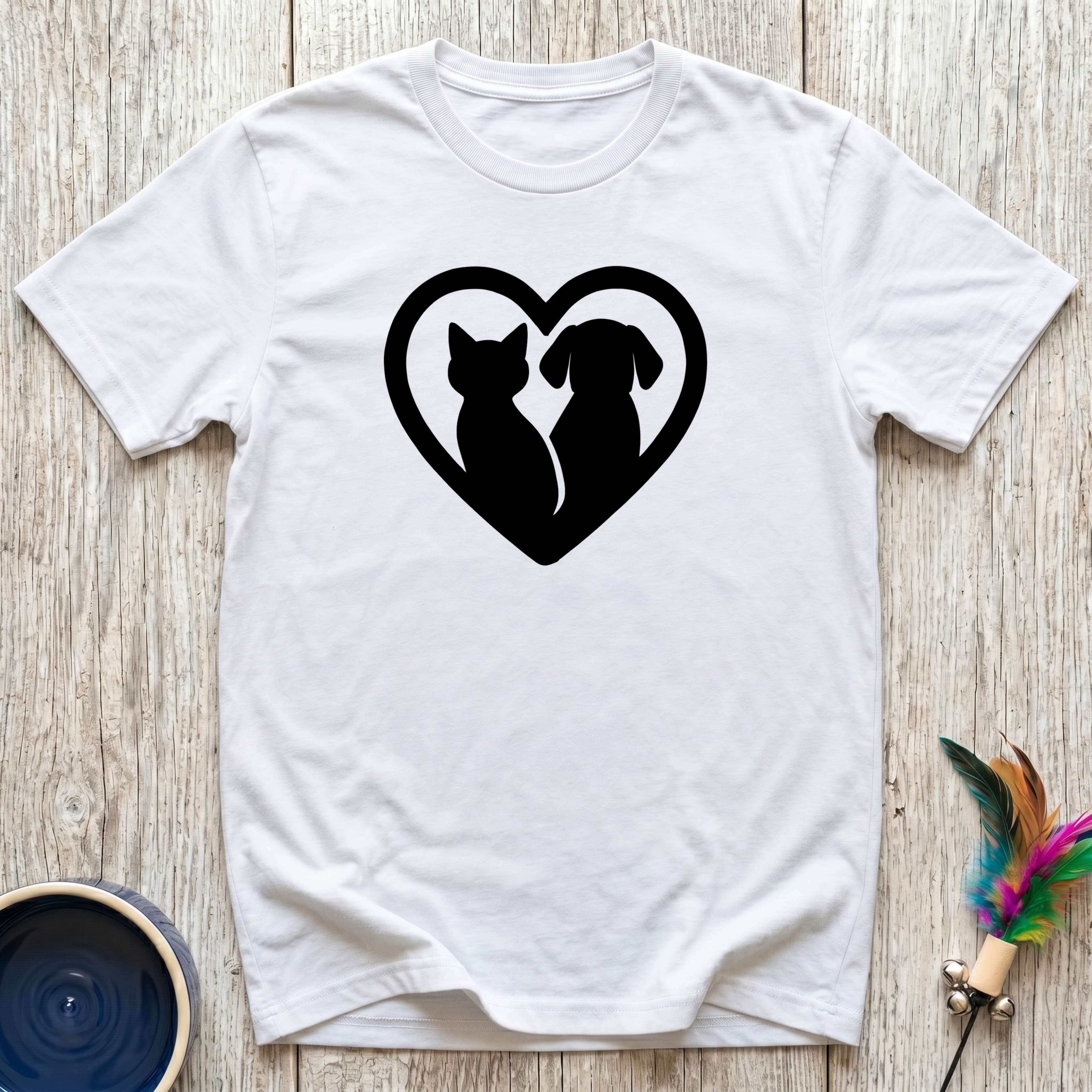 Cat & Dog Heart T-Shirt | Cute Pet Lover Tee | Dog Mom Cat Mom Best Friend Gift