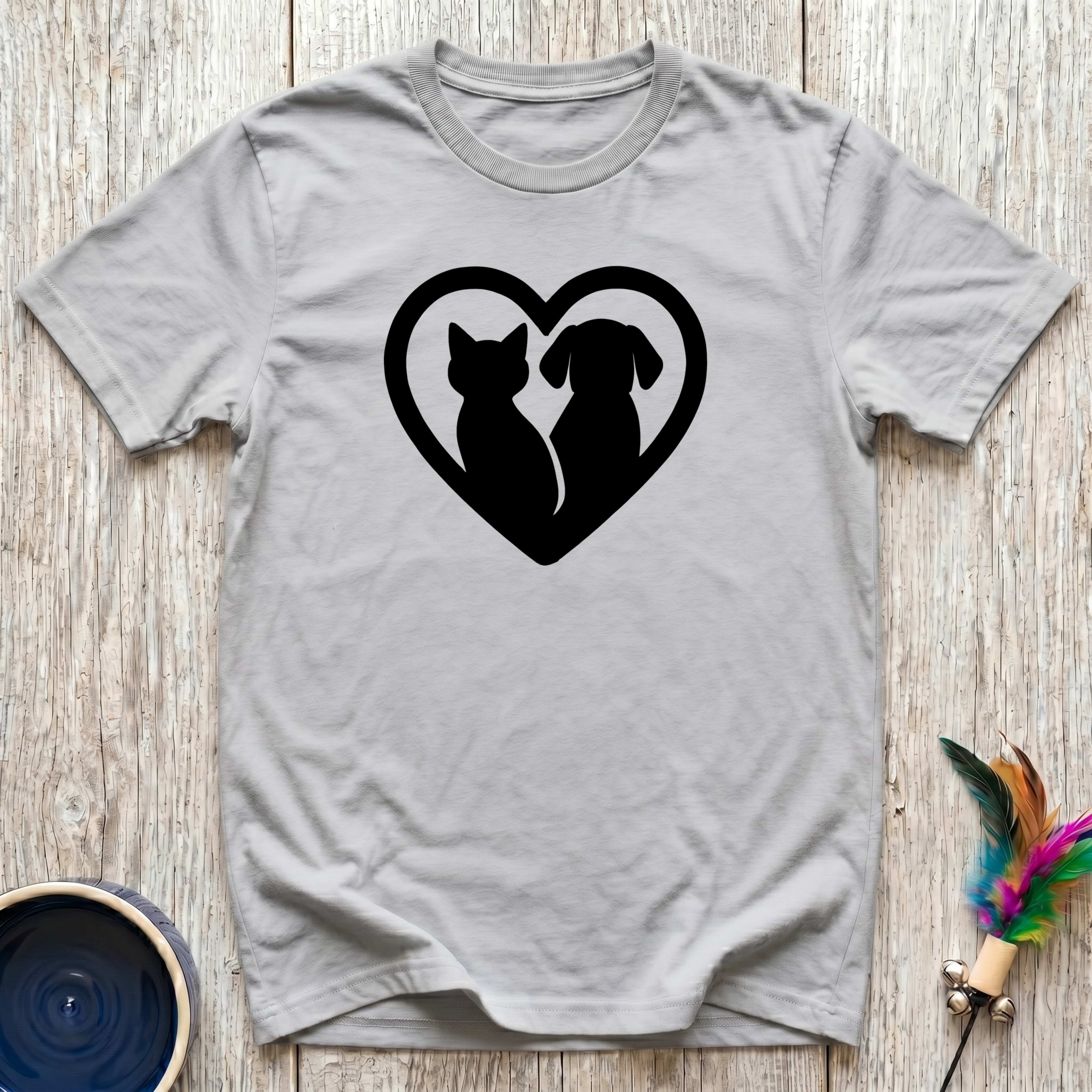 Cat & Dog Heart T-Shirt | Cute Pet Lover Tee | Dog Mom Cat Mom Best Friend Gift