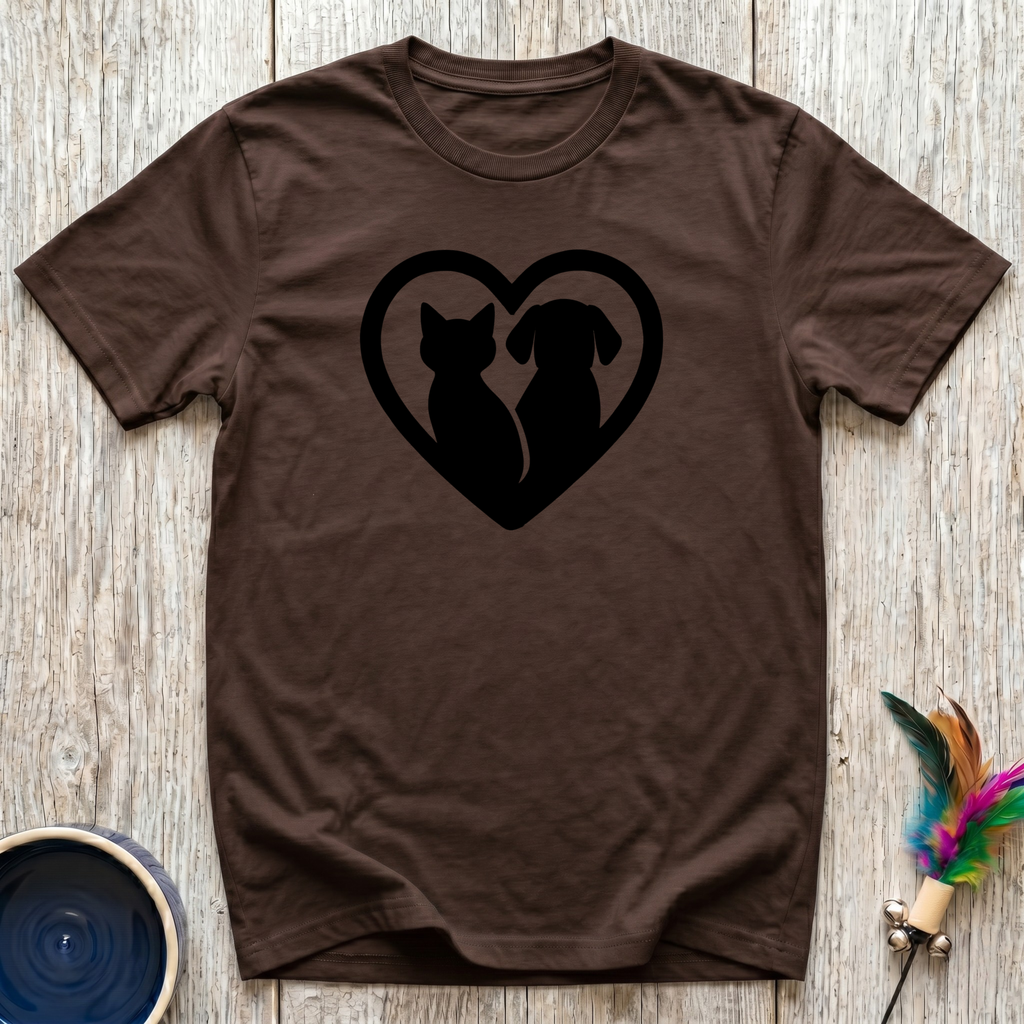 Cat & Dog Heart T-Shirt | Cute Pet Lover Tee | Dog Mom Cat Mom Best Friend Gift
