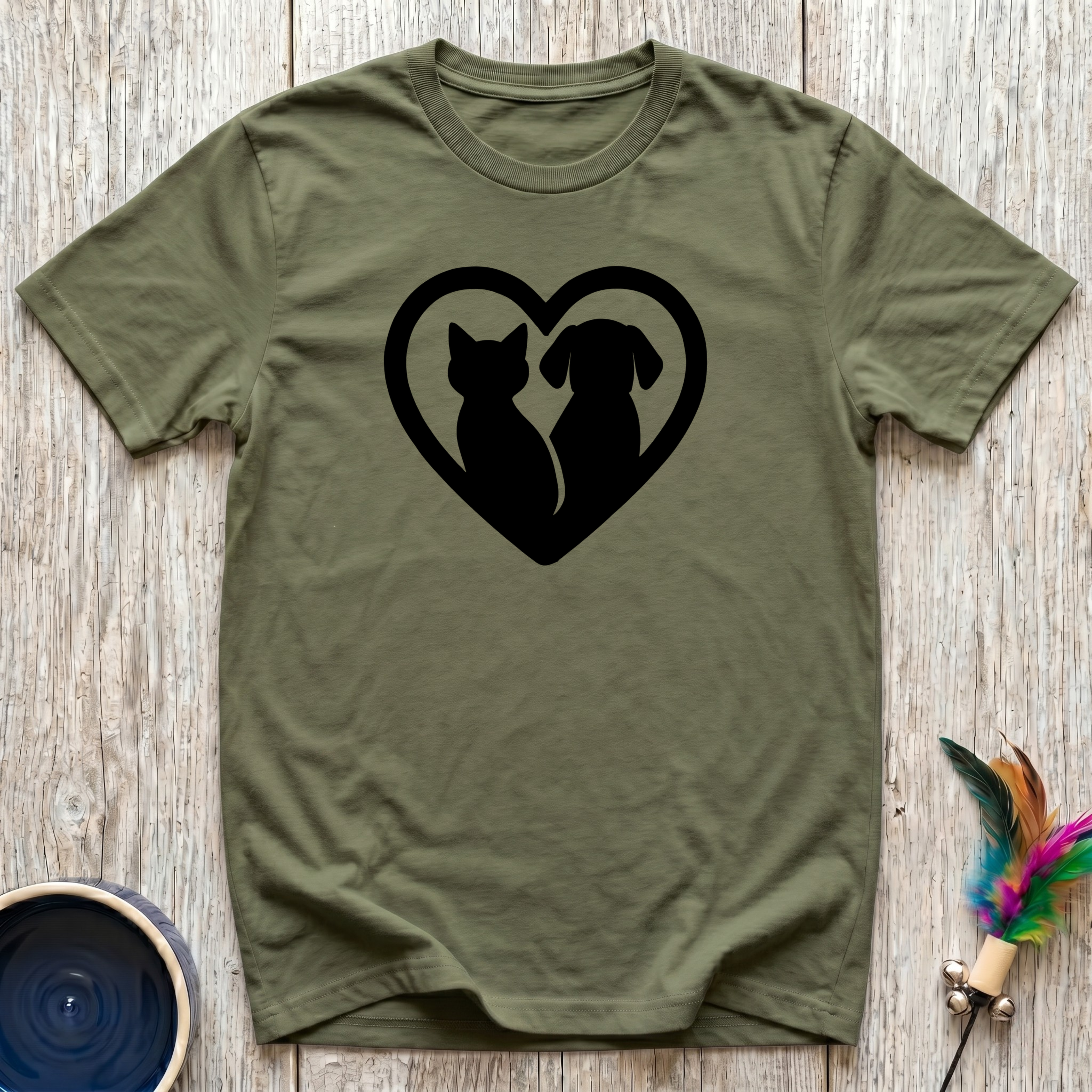 Cat & Dog Heart T-Shirt | Cute Pet Lover Tee | Dog Mom Cat Mom Best Friend Gift