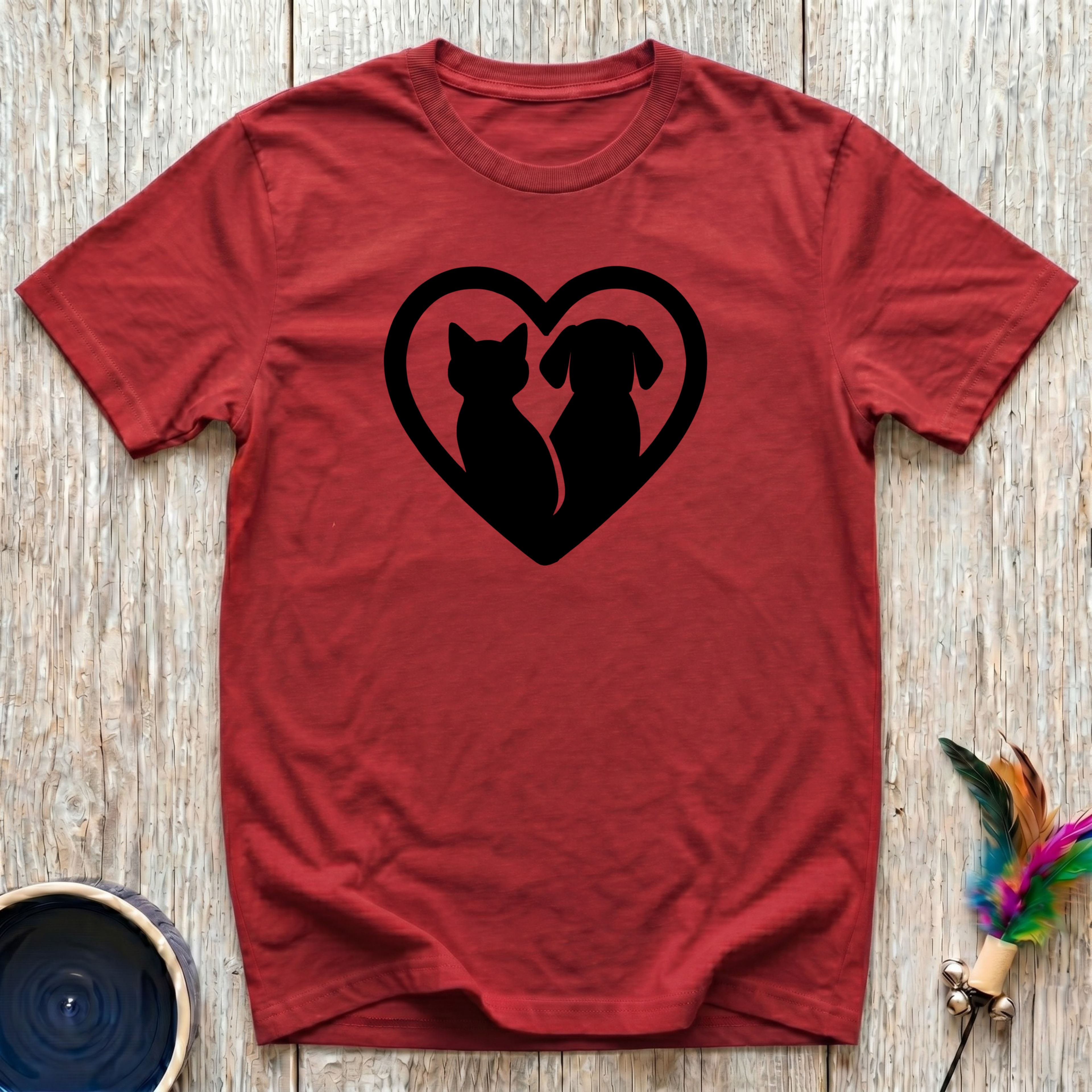 Cat & Dog Heart T-Shirt | Cute Pet Lover Tee | Dog Mom Cat Mom Best Friend Gift