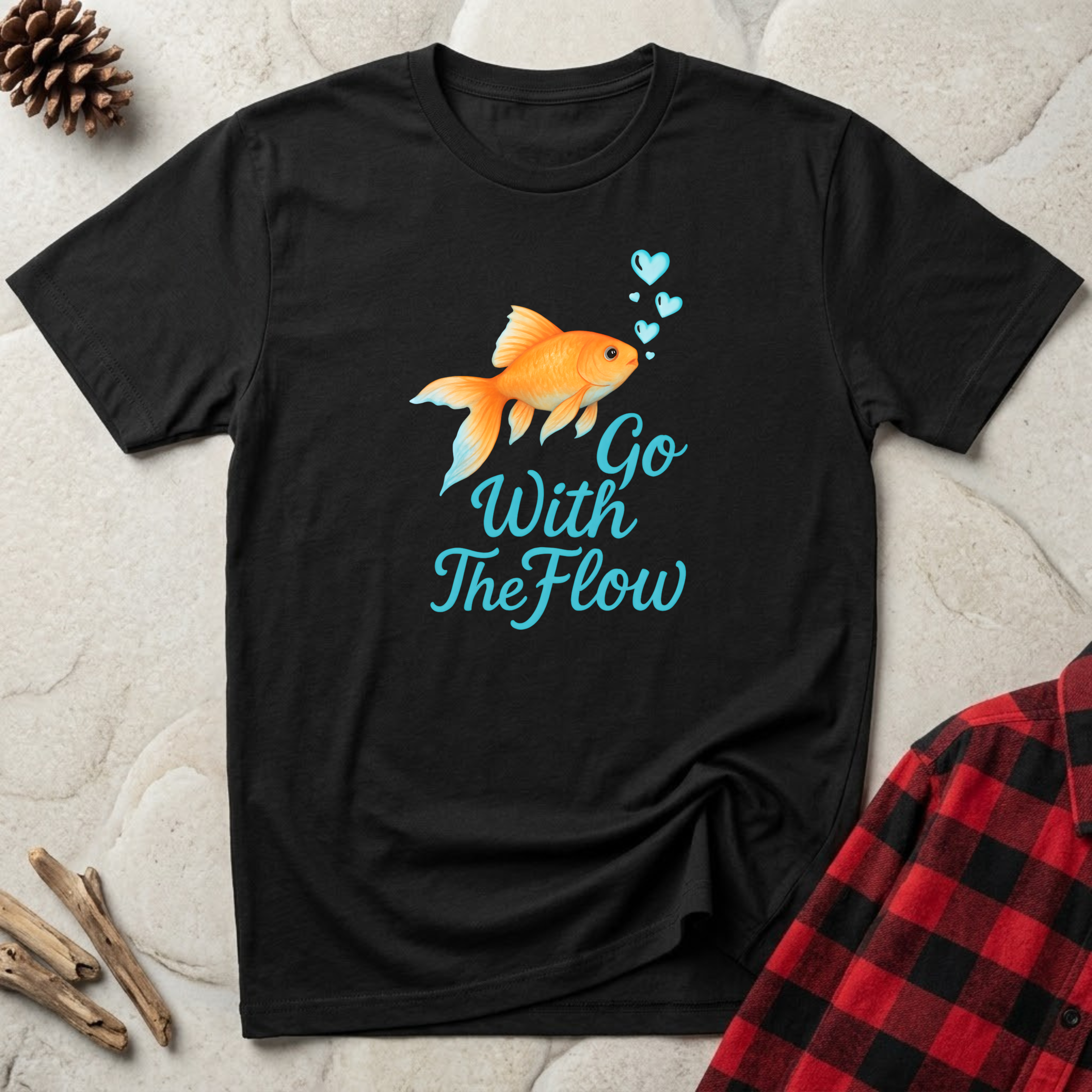 Go With The Flow T-Shirt | Cute Goldfish Lover Tee | Fish Mom Positive Mindset Gift