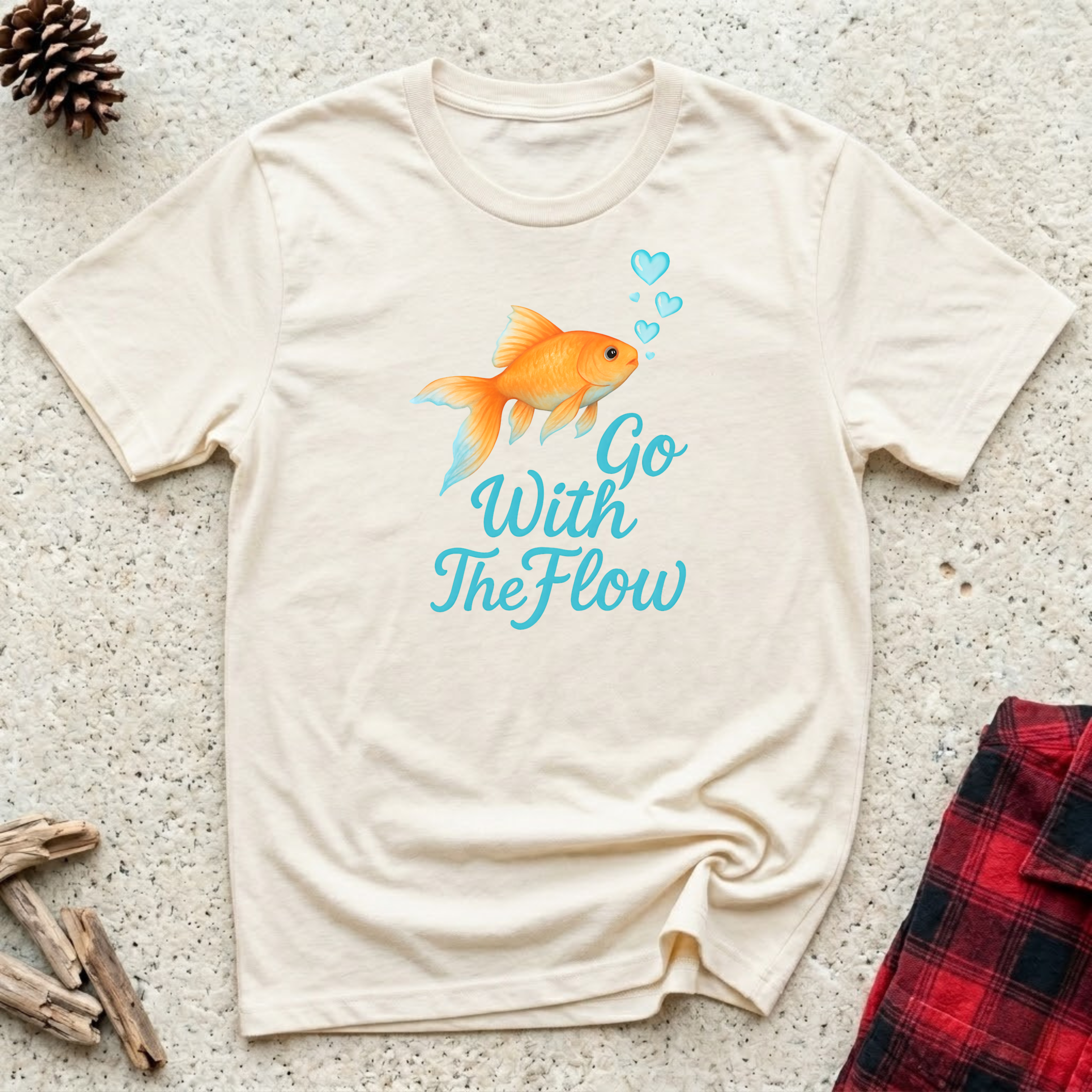 Go With The Flow T-Shirt | Cute Goldfish Lover Tee | Fish Mom Positive Mindset Gift