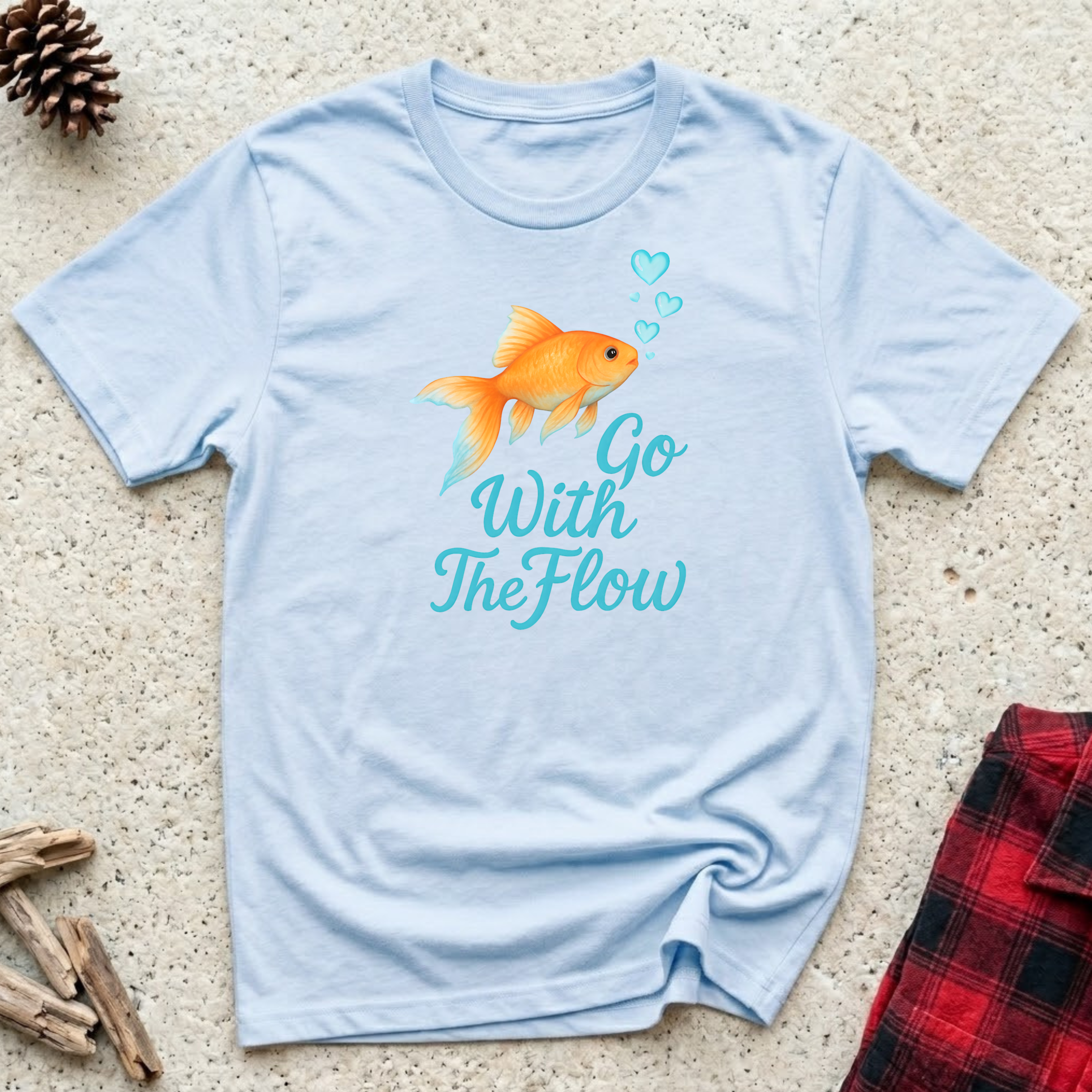 Go With The Flow T-Shirt | Cute Goldfish Lover Tee | Fish Mom Positive Mindset Gift