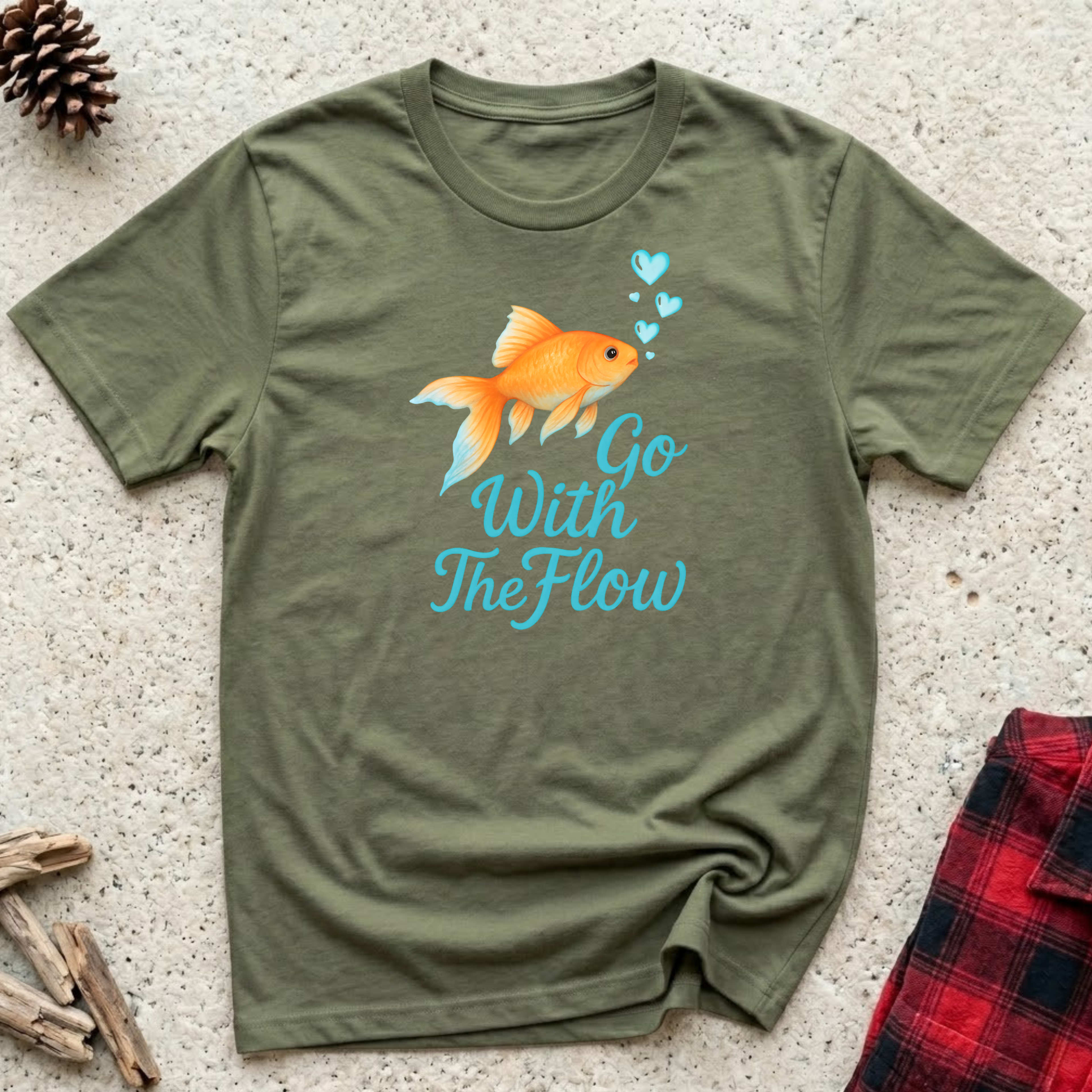 Go With The Flow T-Shirt | Cute Goldfish Lover Tee | Fish Mom Positive Mindset Gift