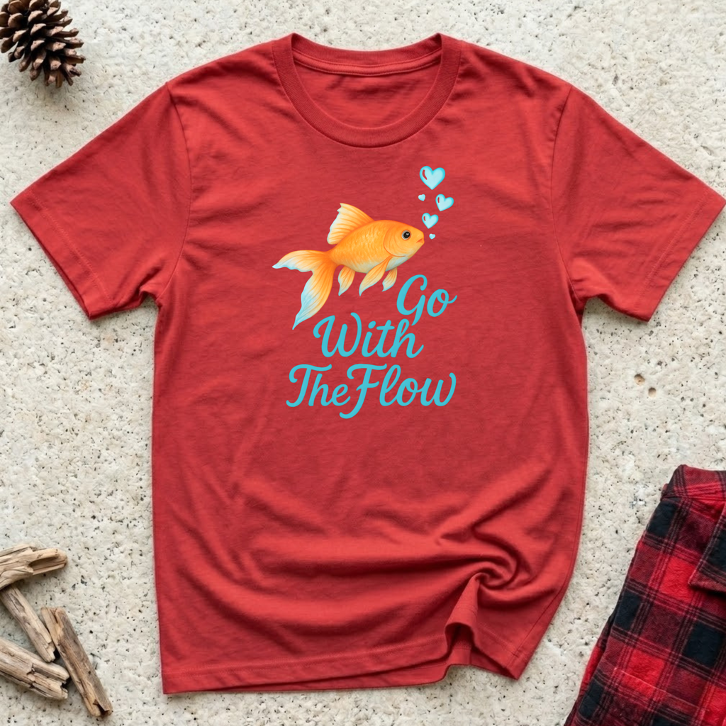 Go With The Flow T-Shirt | Cute Goldfish Lover Tee | Fish Mom Positive Mindset Gift