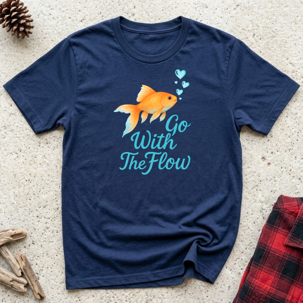 Go With The Flow T-Shirt | Cute Goldfish Lover Tee | Fish Mom Positive Mindset Gift