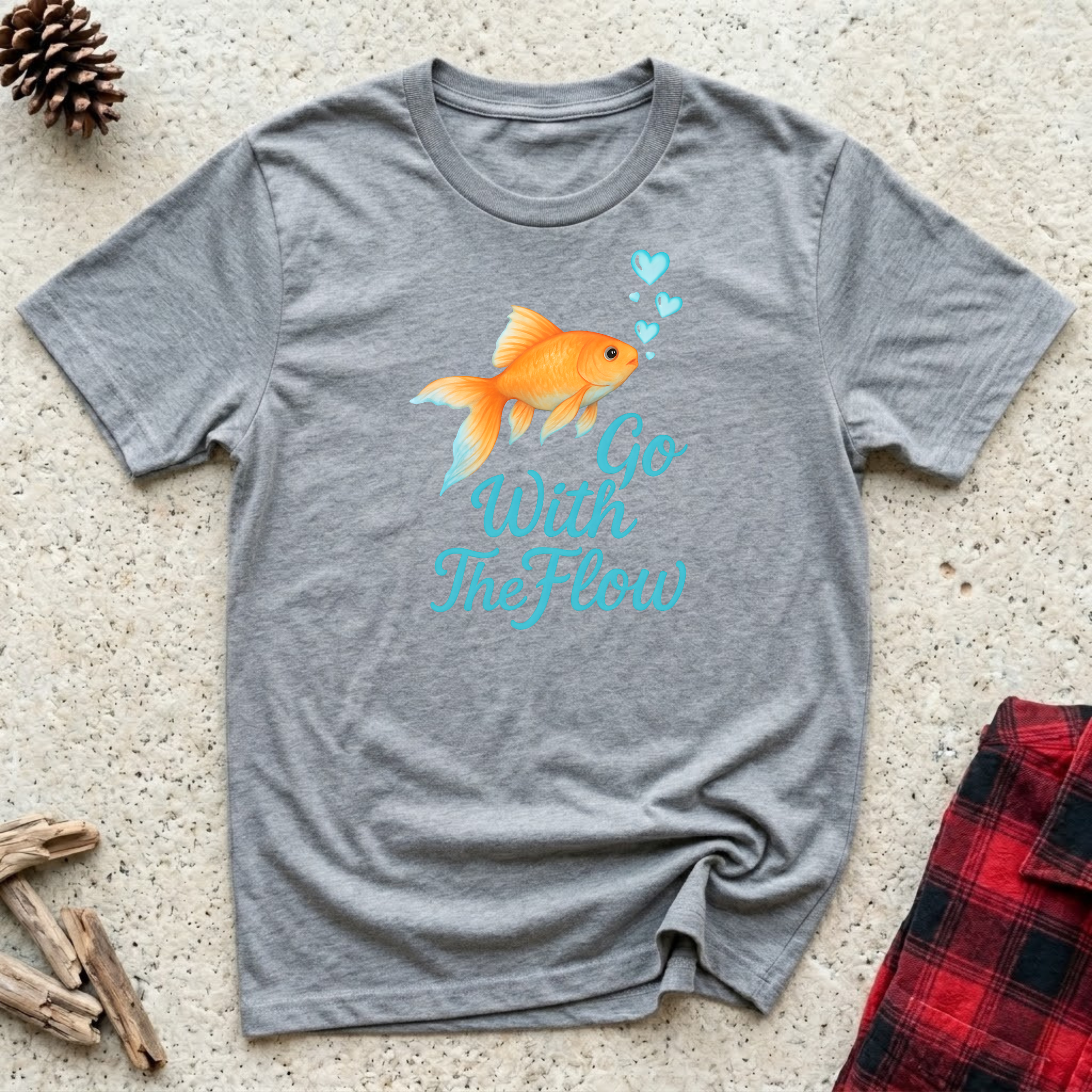 Go With The Flow T-Shirt | Cute Goldfish Lover Tee | Fish Mom Positive Mindset Gift
