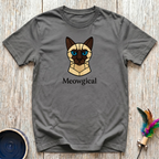 Meowgical charcoal t-shirt with stunning geometric low-poly
Siamese cat portrait in warm brown cream with piercing blue eyes,
artistic cat lover tee and Siamese cat mom gift dad gift
