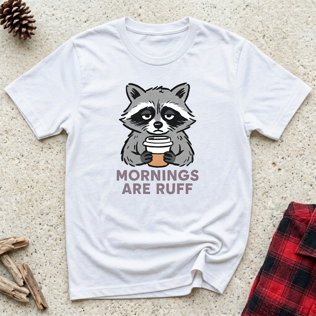 Mornings Are Ruff T-Shirt | Funny Pet Lover Coffee Tee | Dog Mom Morning Gift