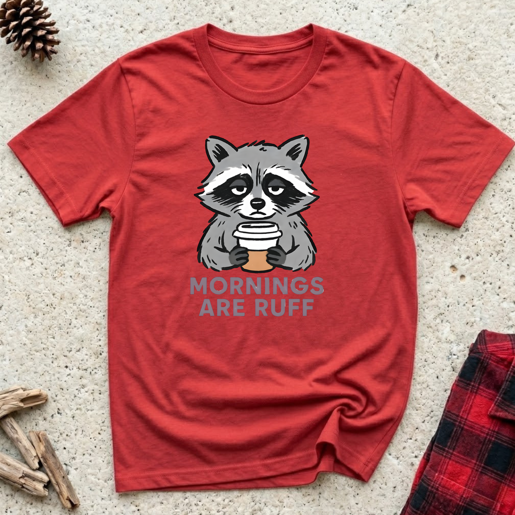 Mornings Are Ruff T-Shirt | Funny Pet Lover Coffee Tee | Dog Mom Morning Gift