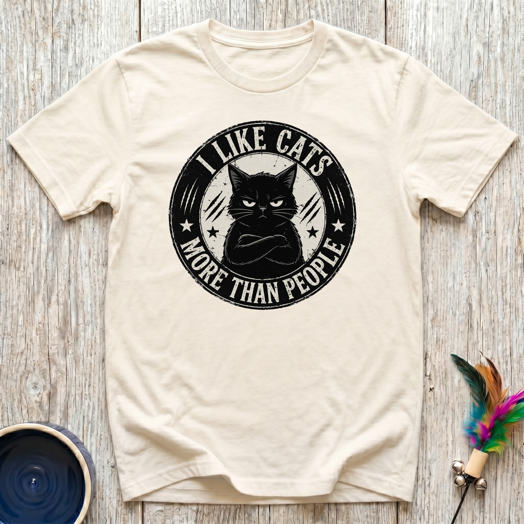 I Like Cats More Than People T-Shirt | Funny Grumpy Cat Tee | Cat Lover Gift